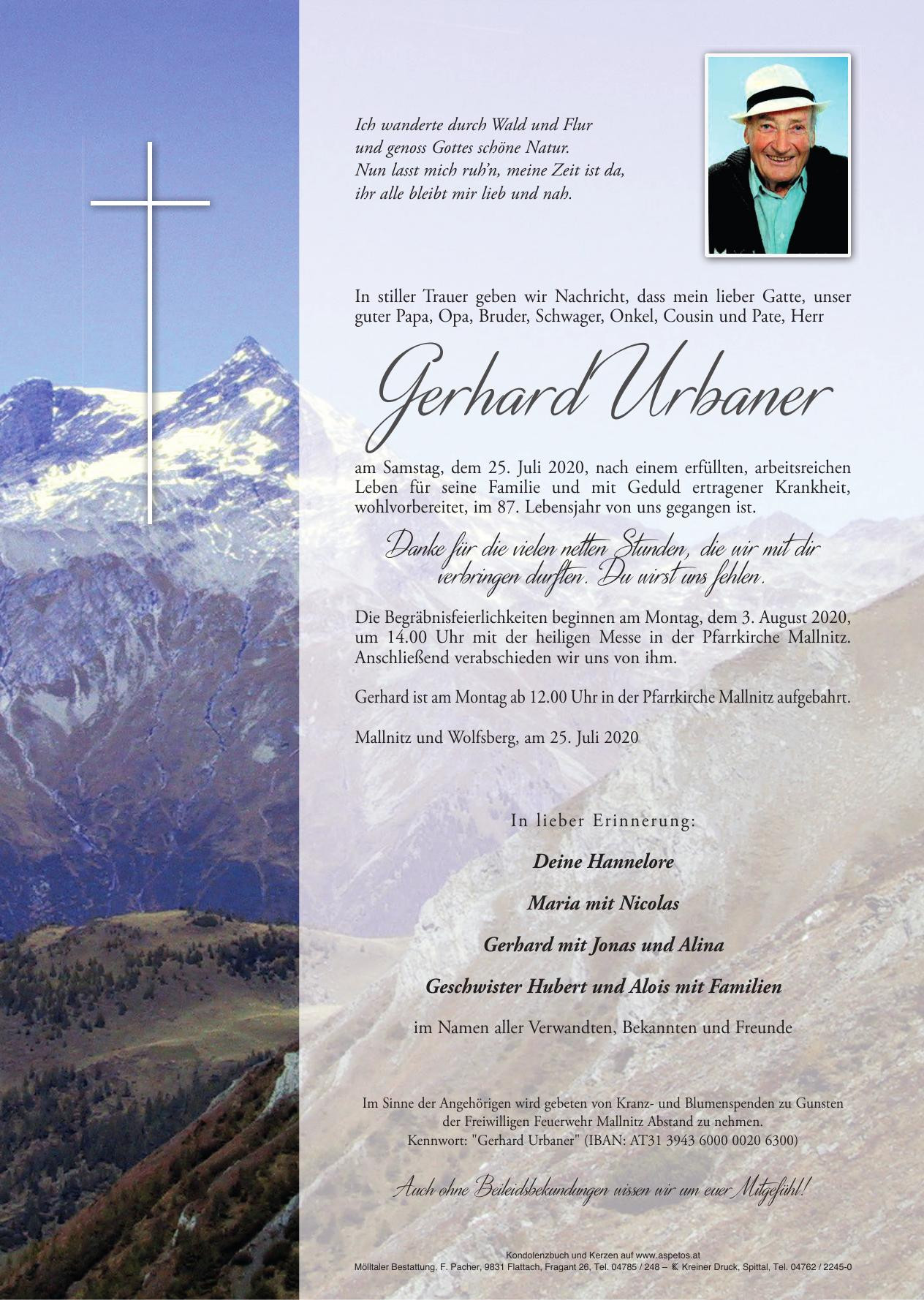Traueranzeige von Gerhard Urbaner