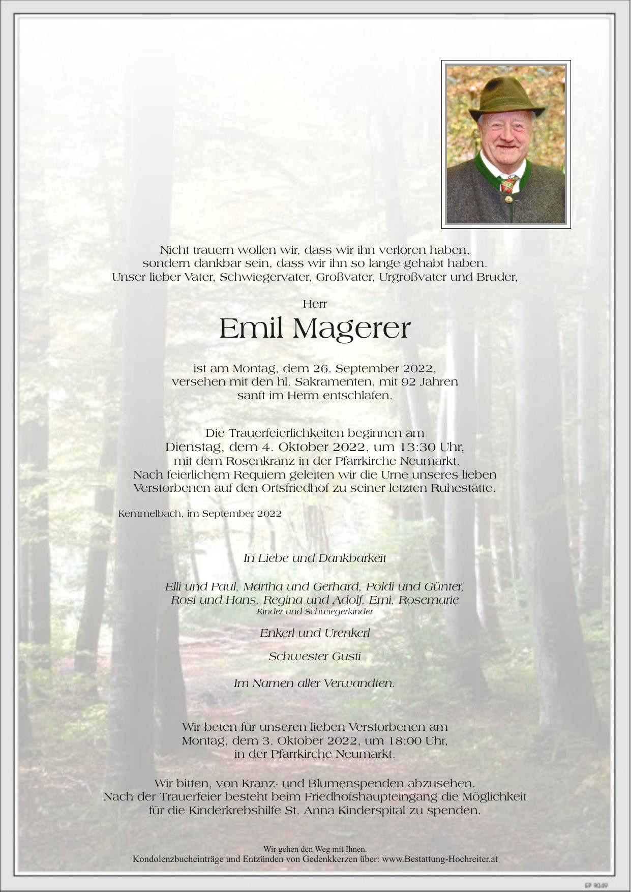 Traueranzeige von Emil Magerer