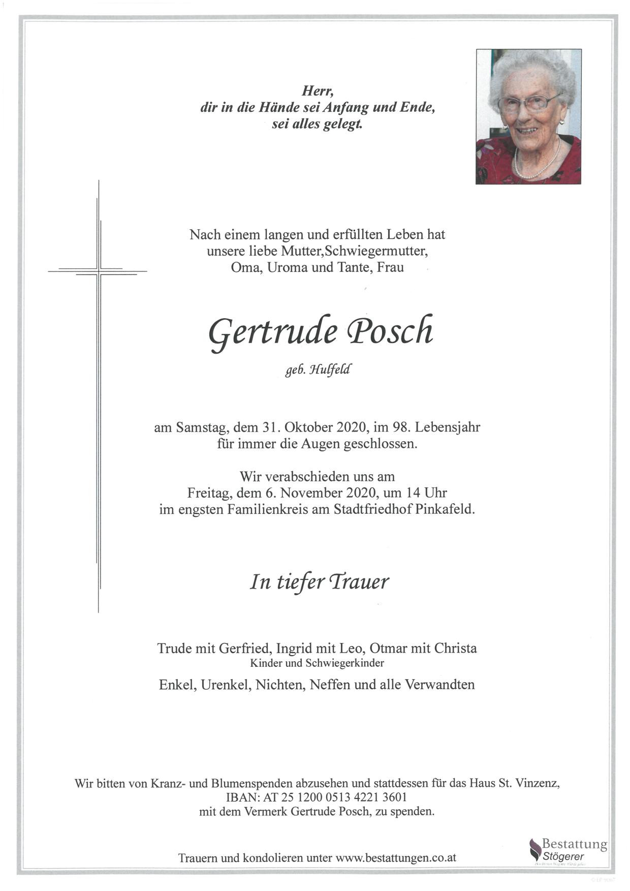 Traueranzeige von Gertrude Posch
