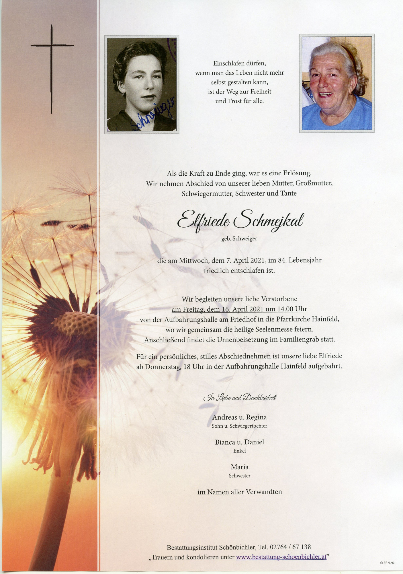 Traueranzeige von Elfriede Schmejkal