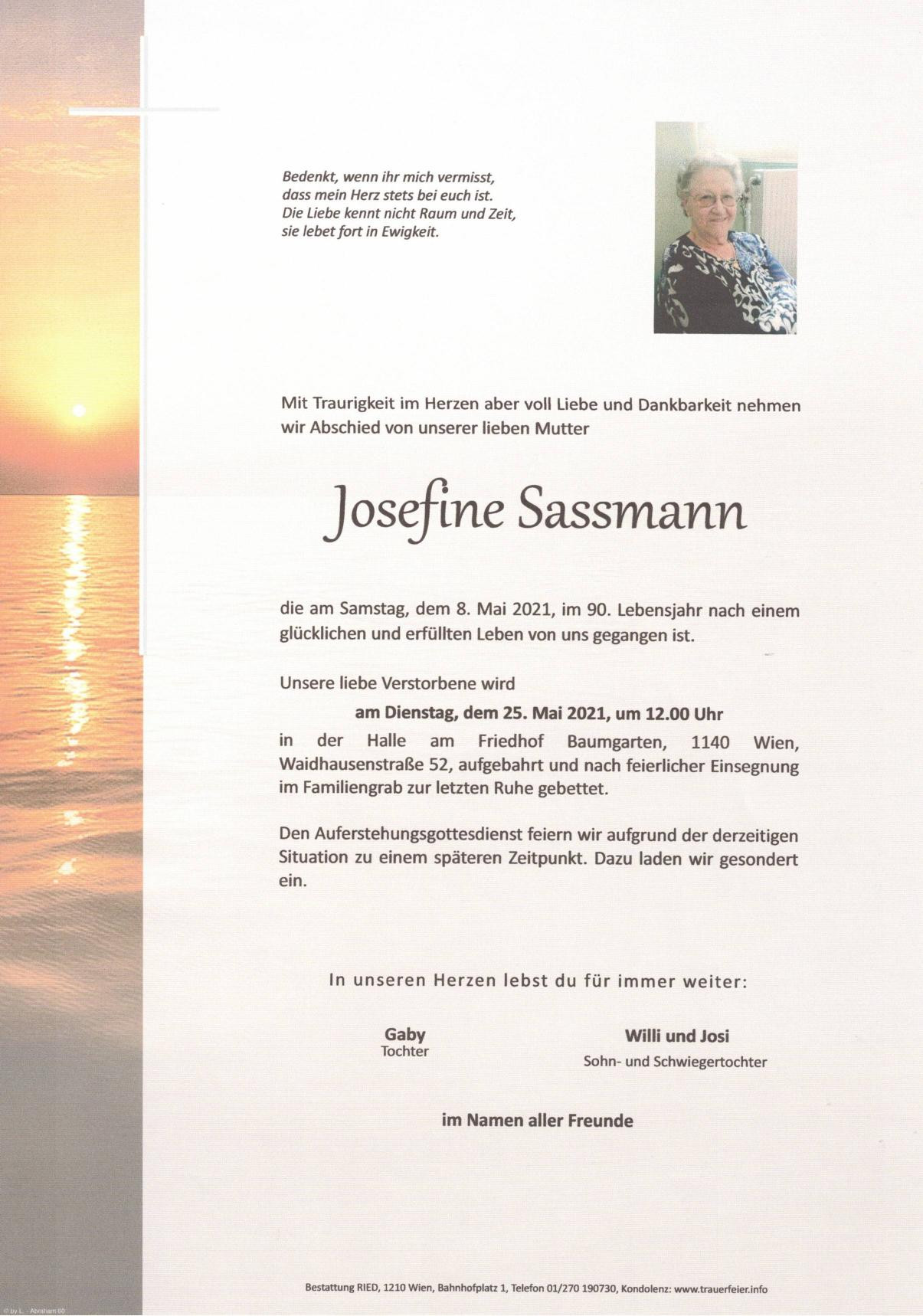 Traueranzeige von Josefine Sassmann