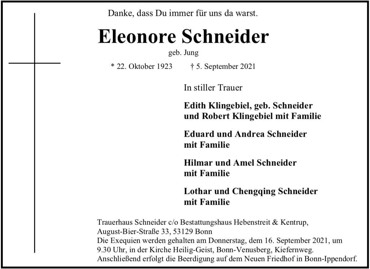 Traueranzeige von Eleonore Schneider