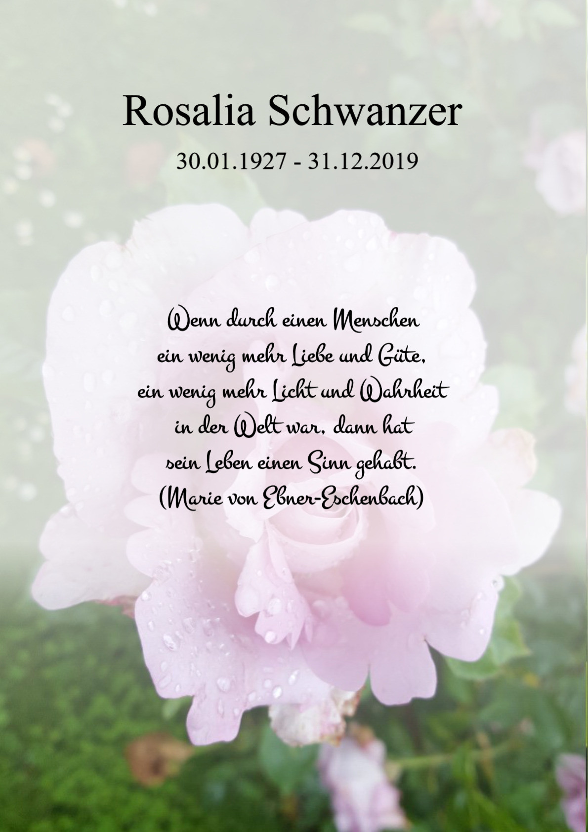 Traueranzeige von Rosalia Schwanzer