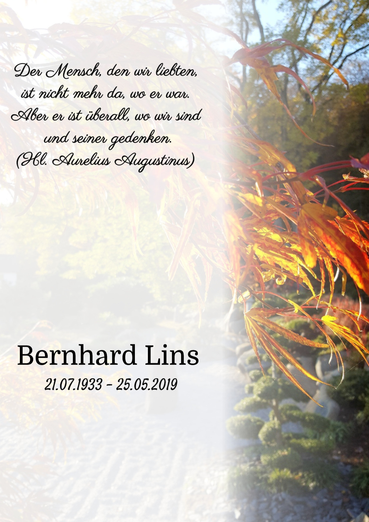 Traueranzeige von Bernhard Lins