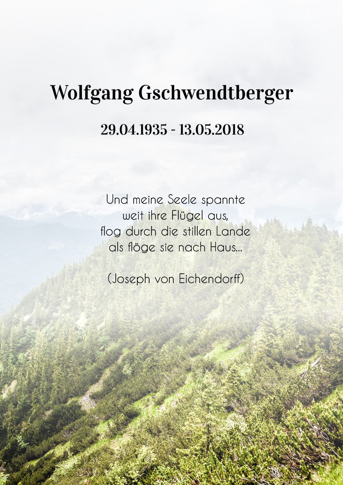 Traueranzeige von Wolfgang Gschwendtberger