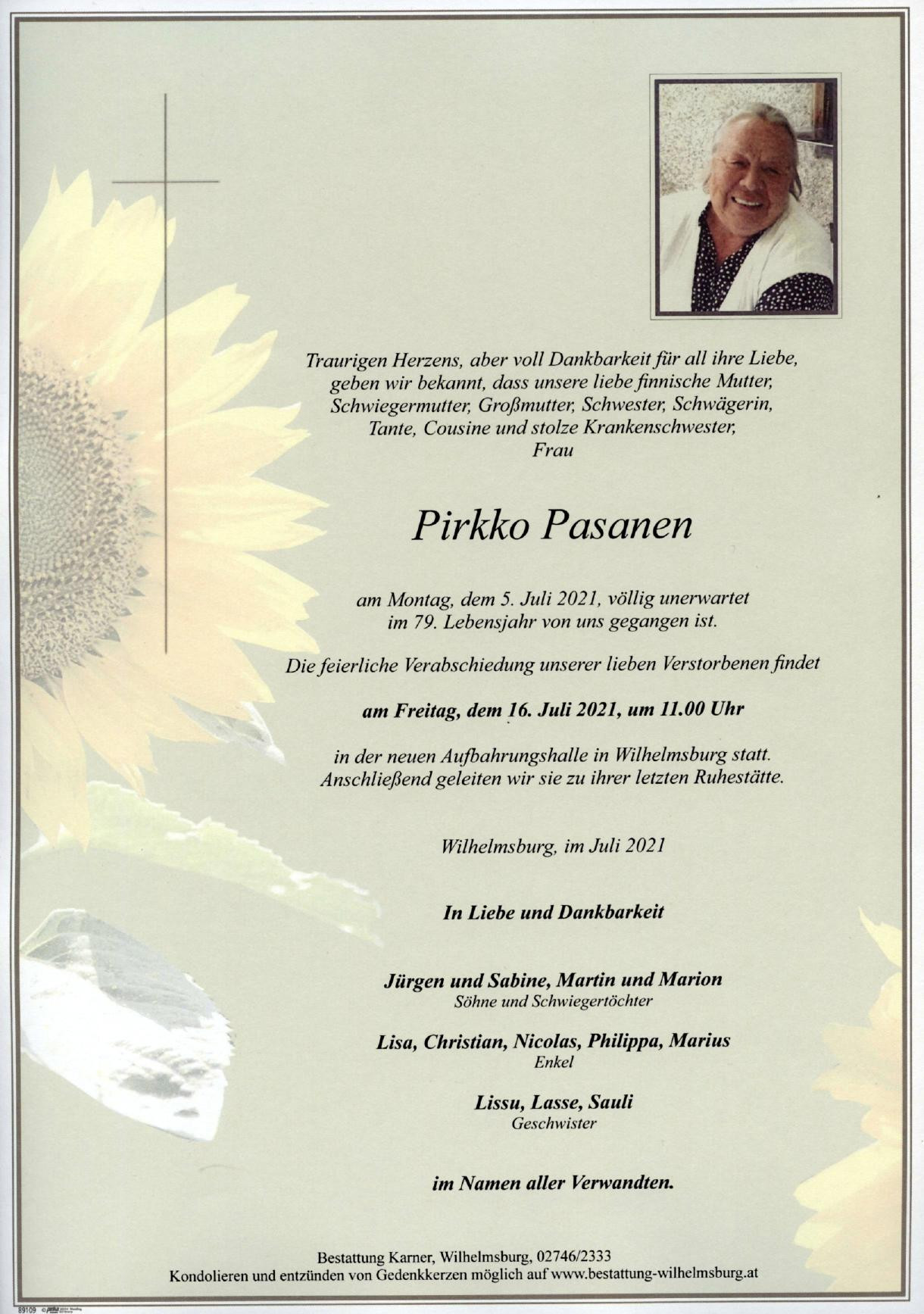 Traueranzeige von Pirkko Pasanen