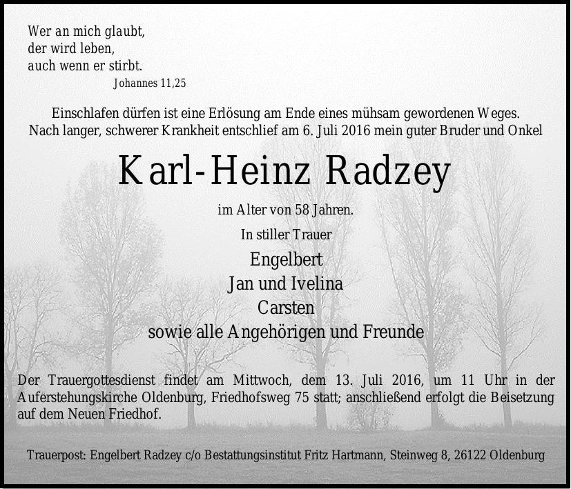 Traueranzeige von Karl-Heinz Radzey