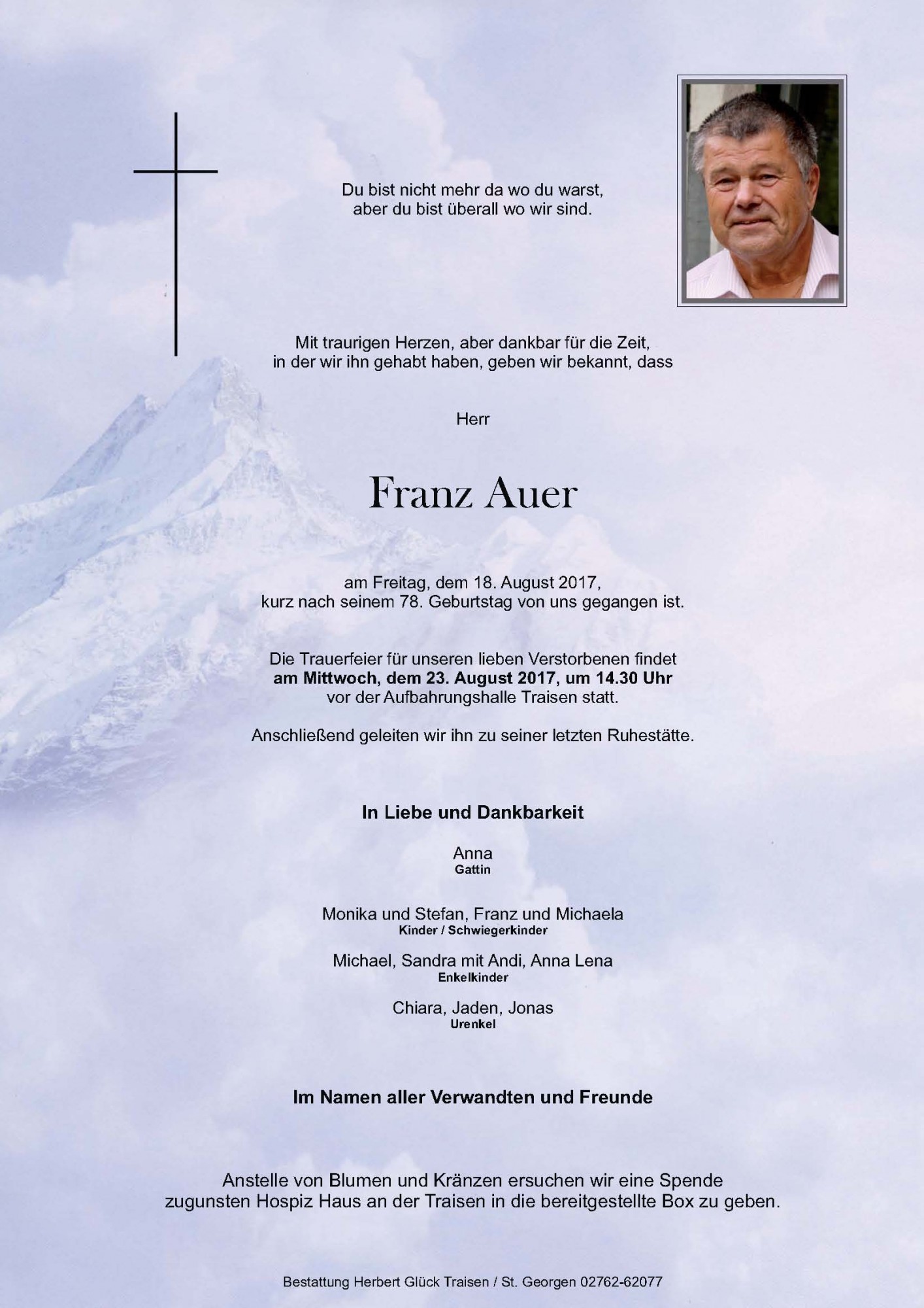 Traueranzeige von Franz Auer