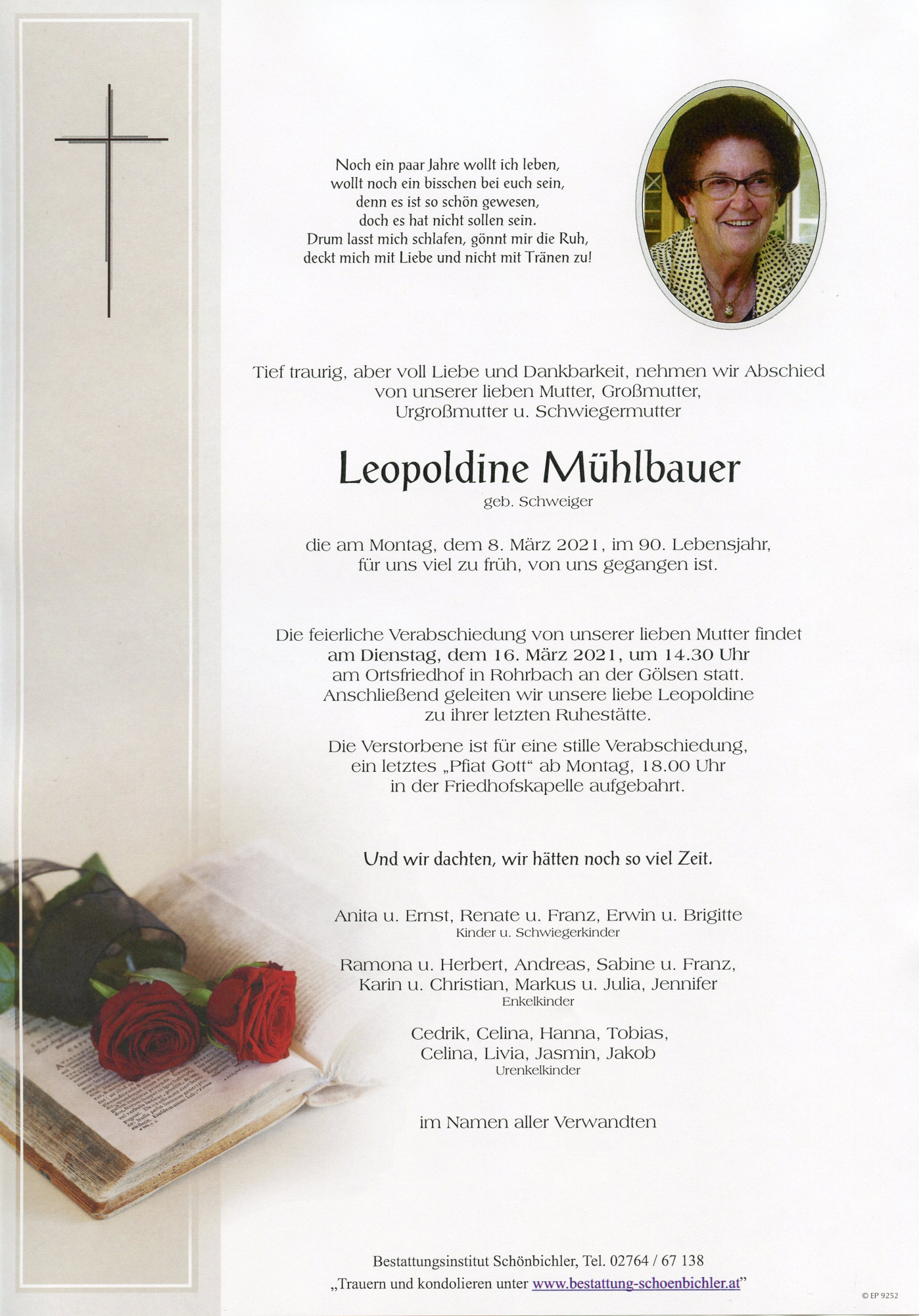 Traueranzeige von Leopoldine Mühlbauer