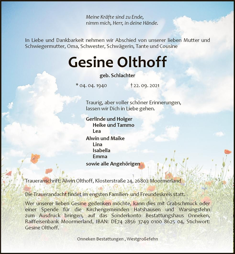 Traueranzeige von Gesine Olthoff