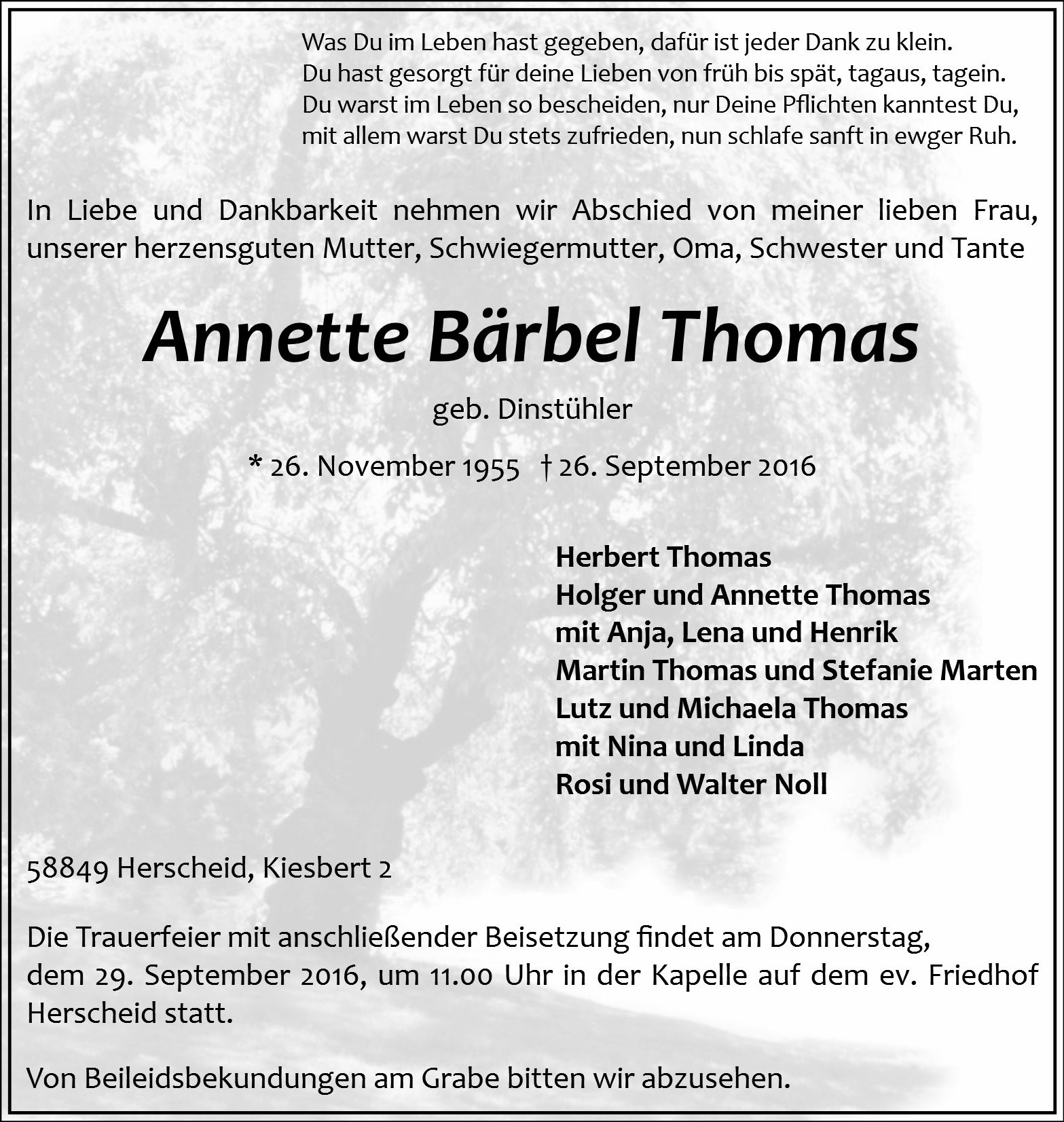 Traueranzeige von Annette Thomas