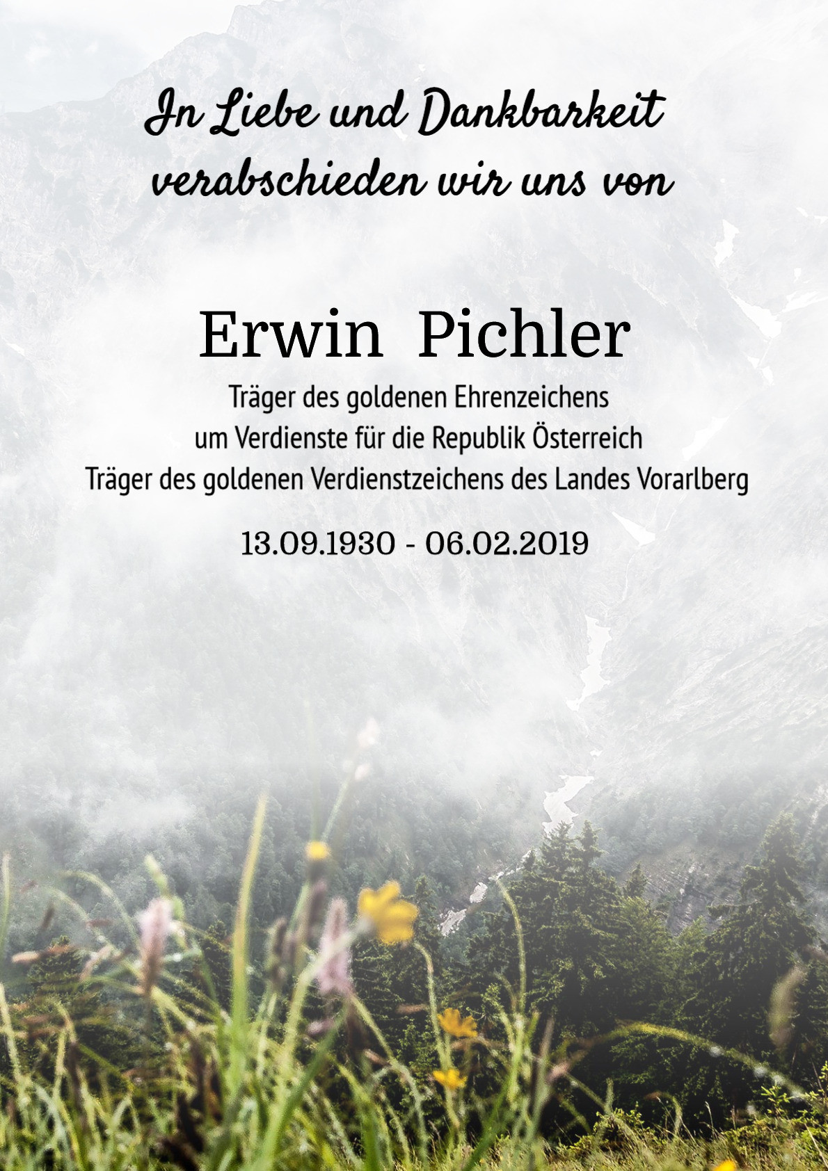 Traueranzeige von Erwin Pichler