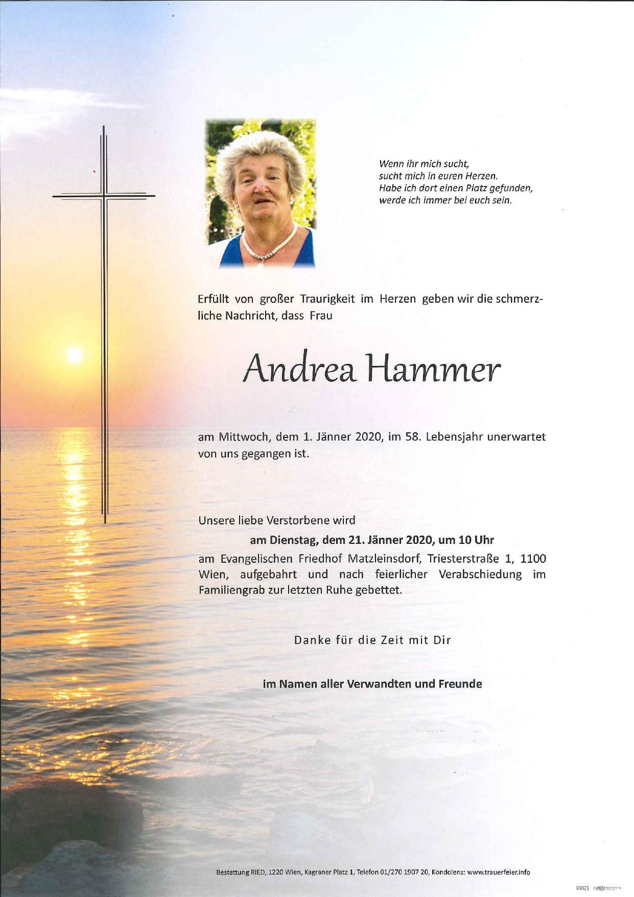 Traueranzeige von Andrea Hammer