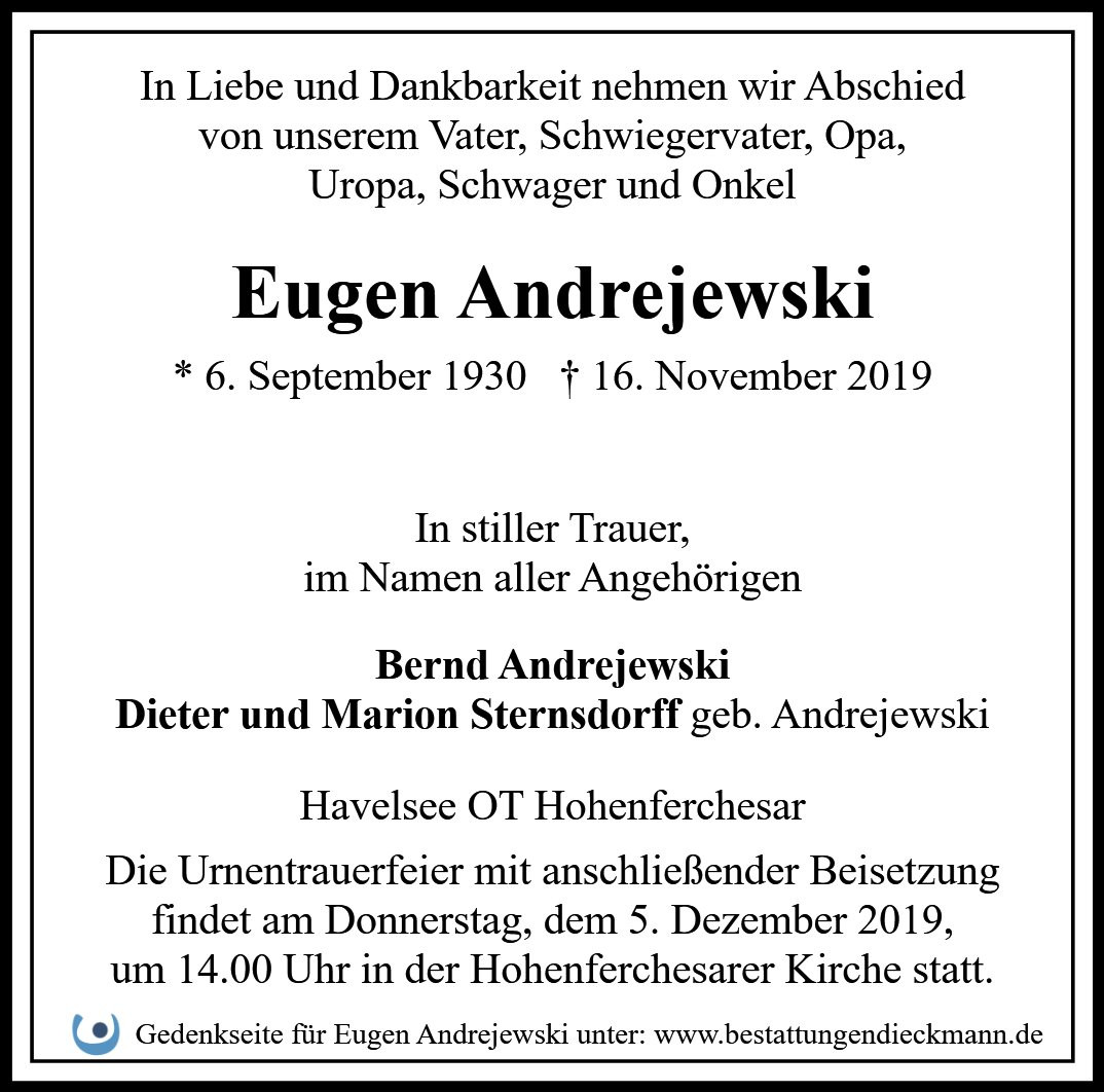 Traueranzeige von Eugen Andrejewski