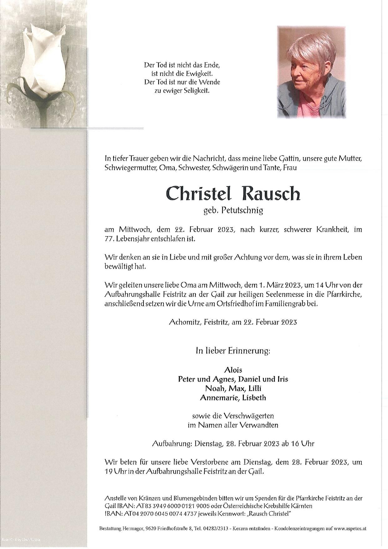 Traueranzeige von Christel Rausch