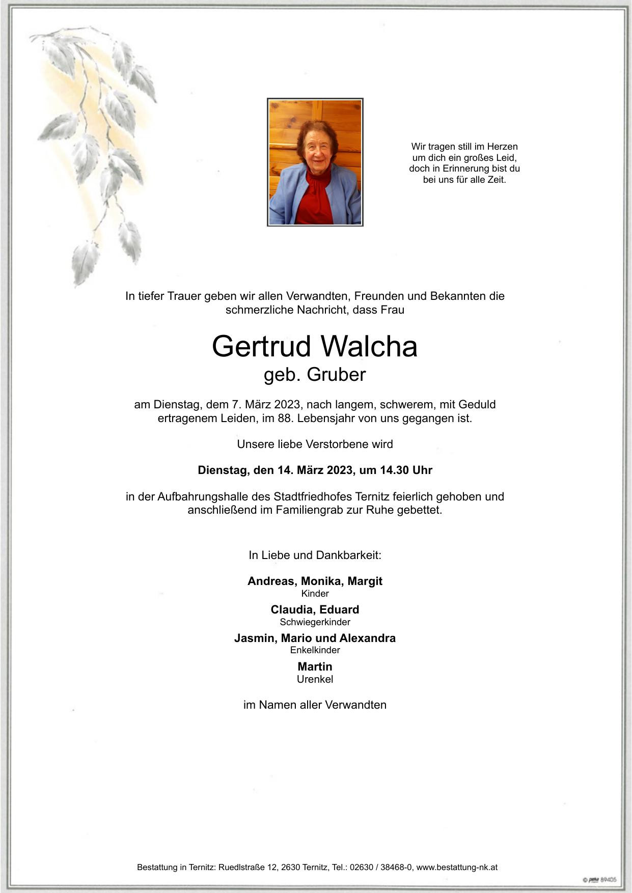 Traueranzeige von Gertrud Walcha