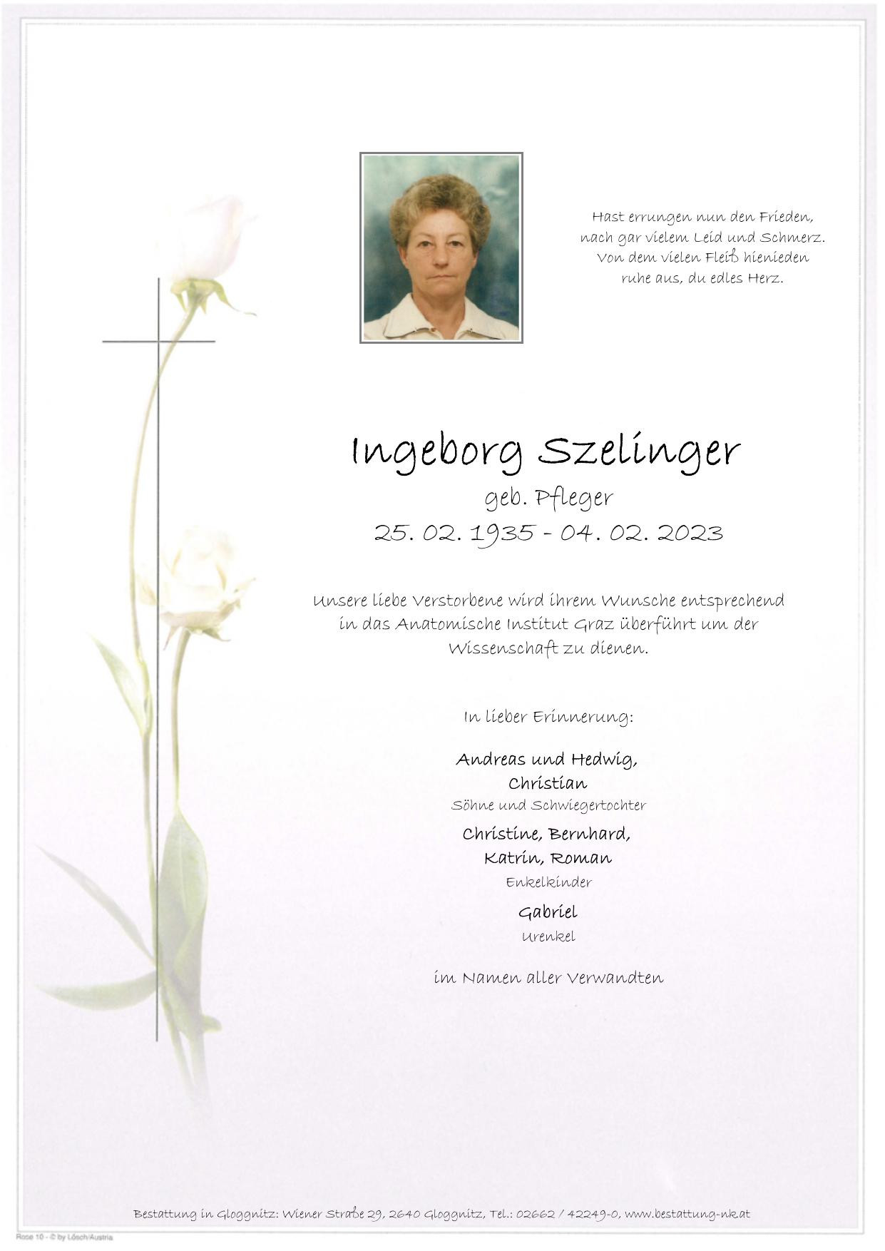 Traueranzeige von Ingeborg Szelinger