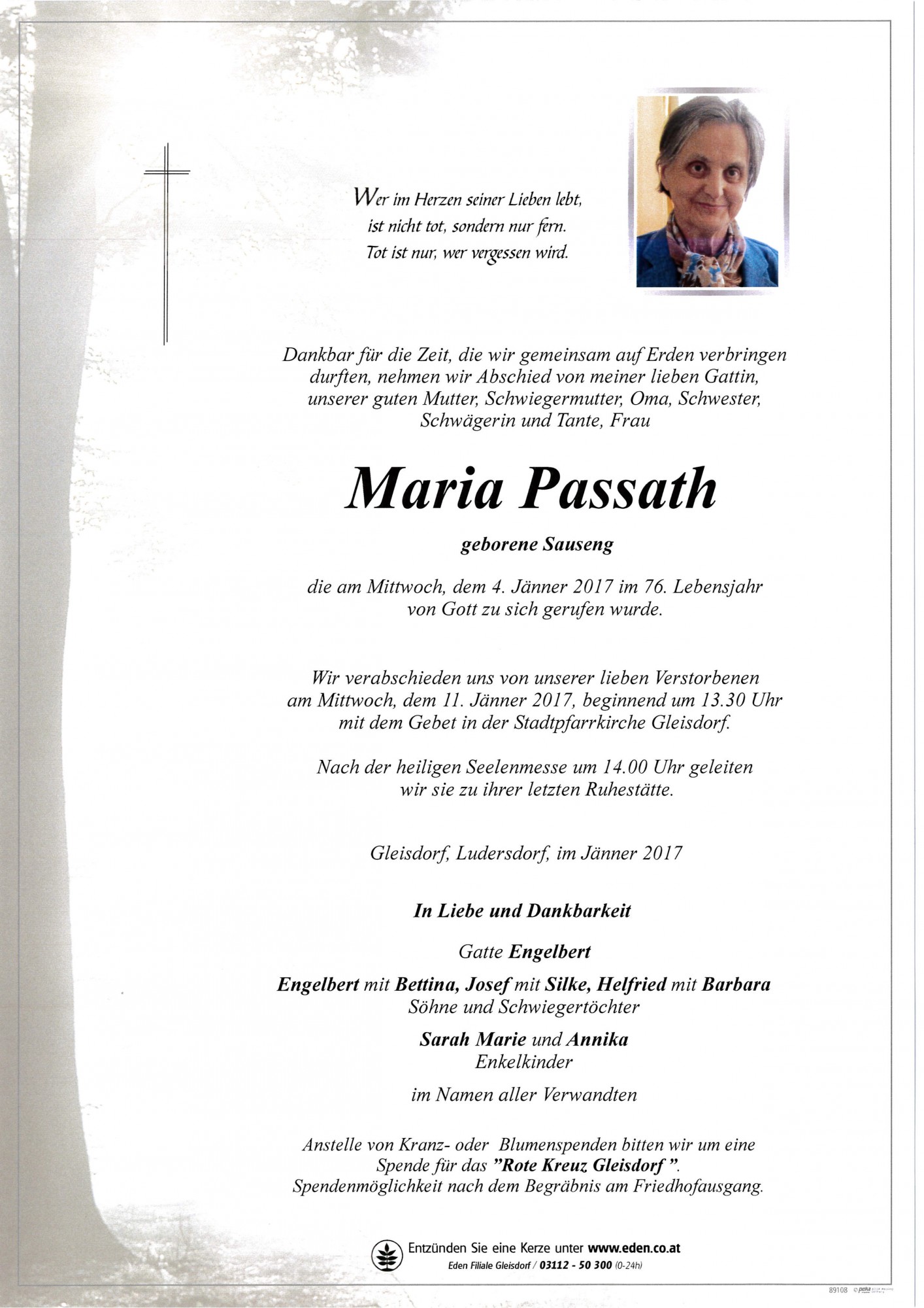 Traueranzeige von Maria Passath