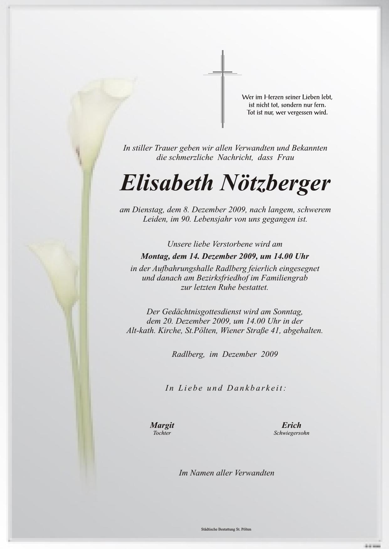 Traueranzeige von Elisabeth Nötzberger