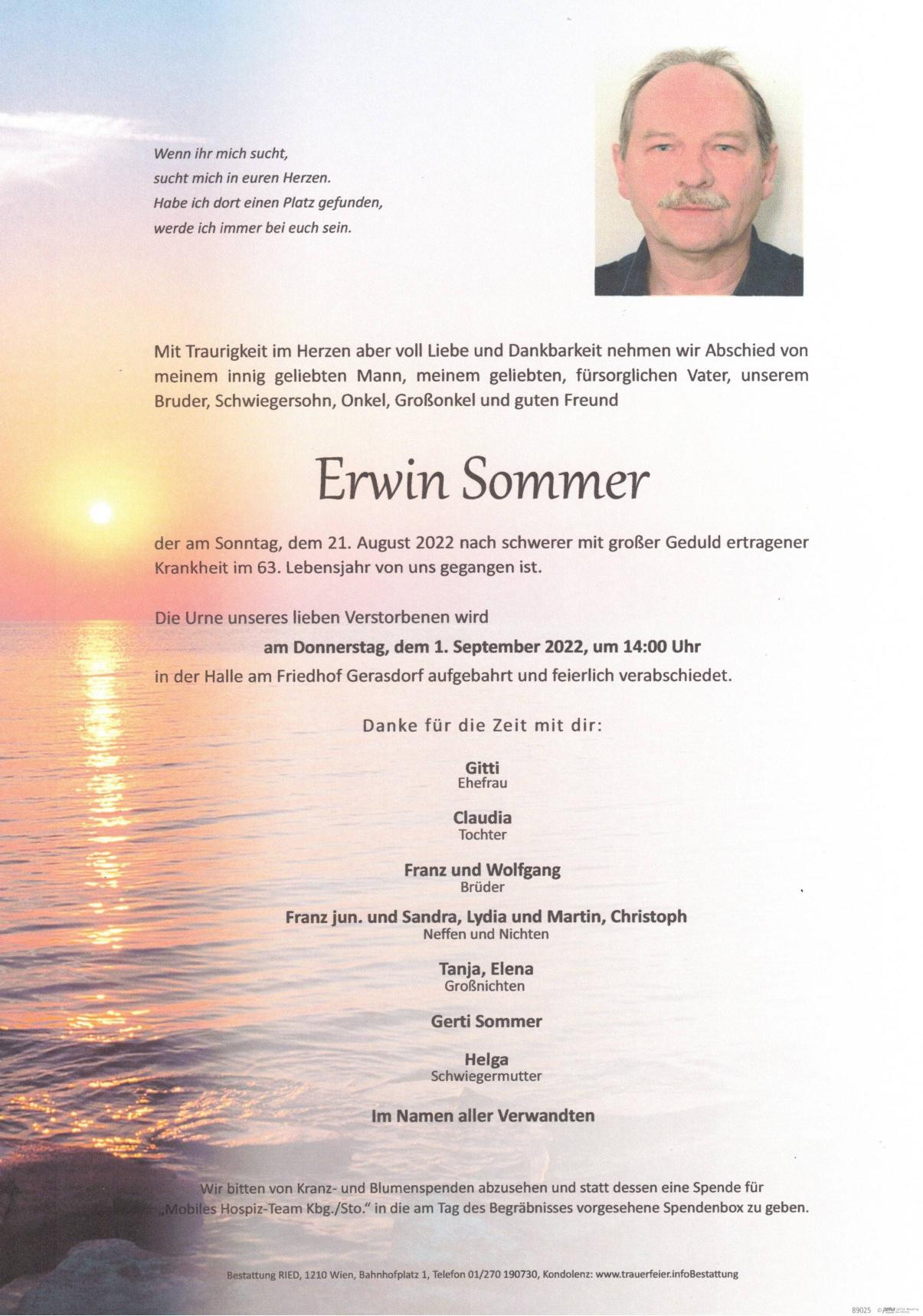 Traueranzeige von Erwin Sommer
