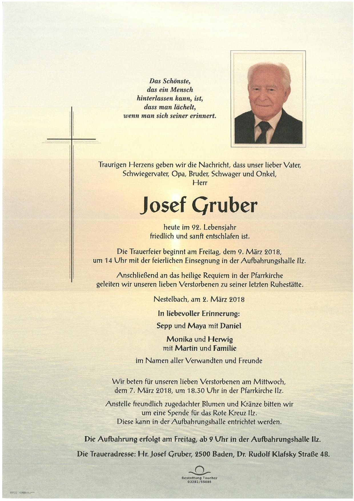 Traueranzeige von Josef Gruber