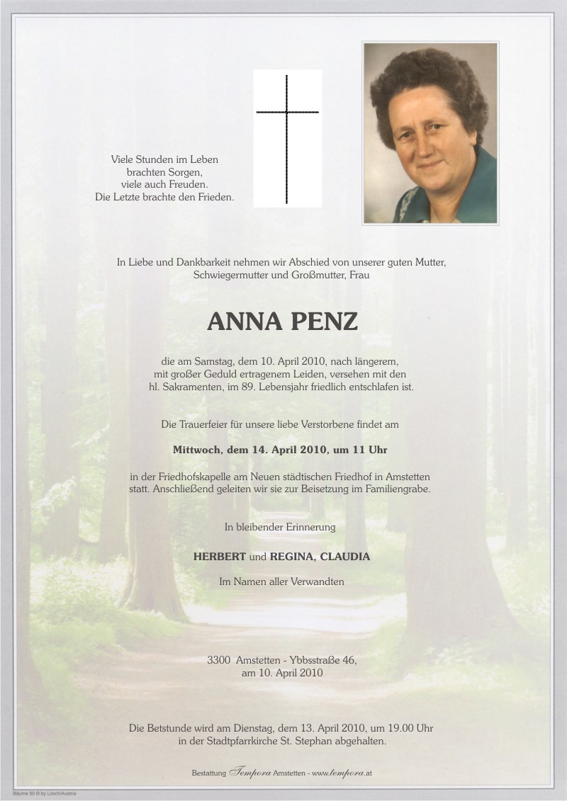 Traueranzeige von Anna Penz