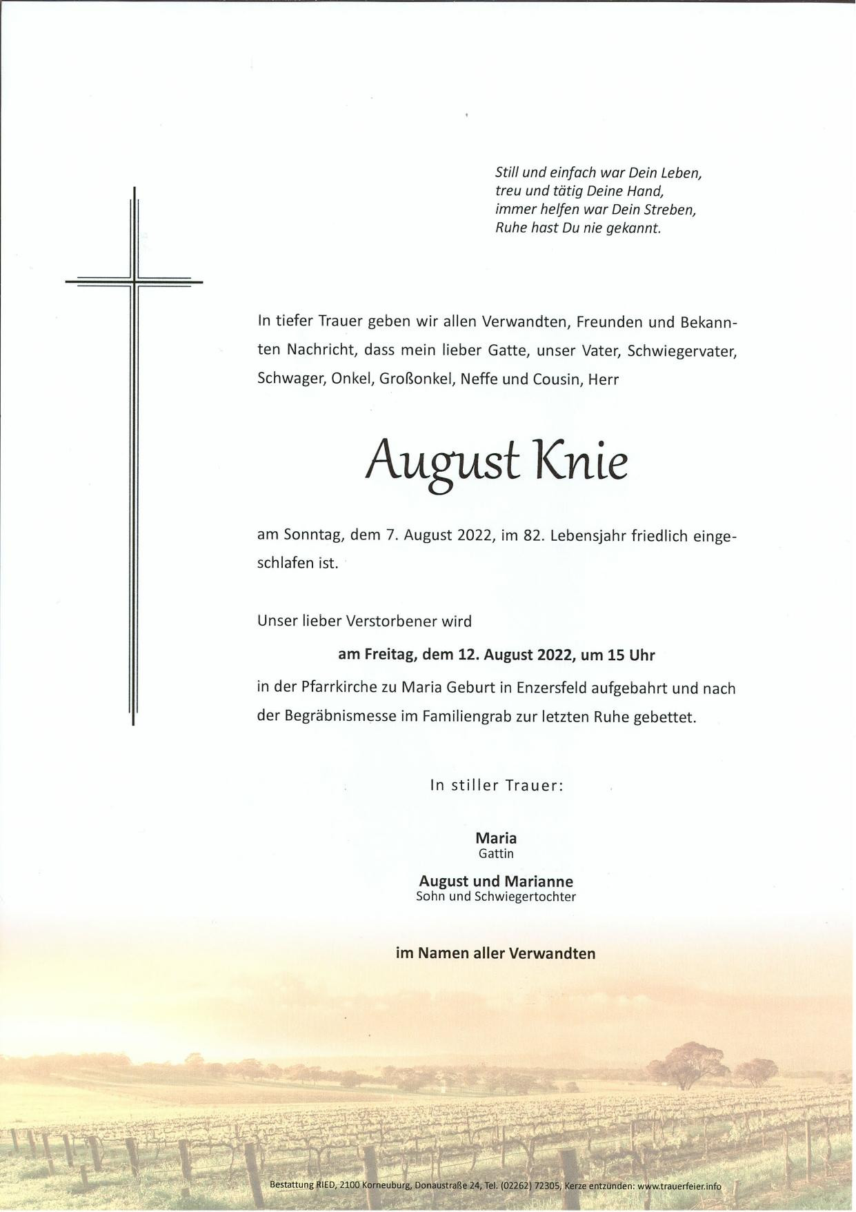 Traueranzeige von August Knie