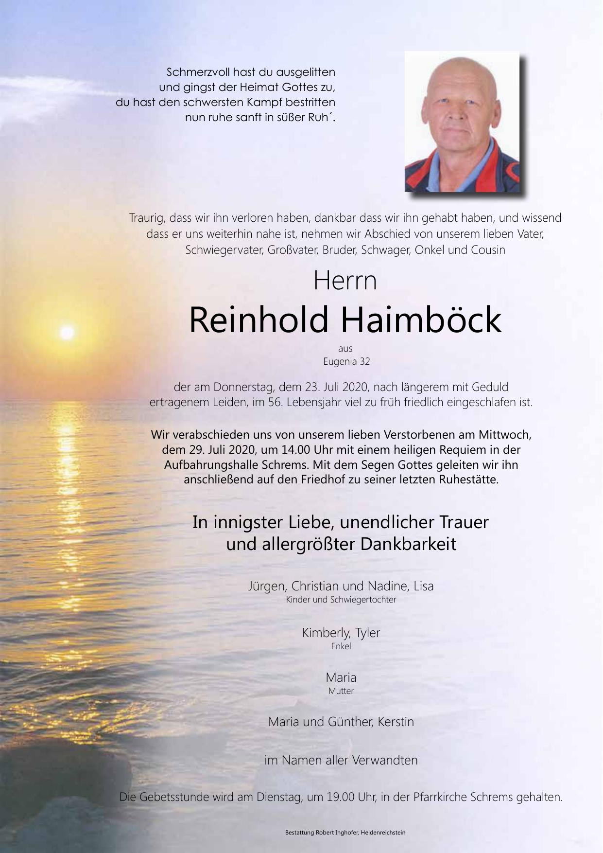 Traueranzeige von Reinhold Haimböck