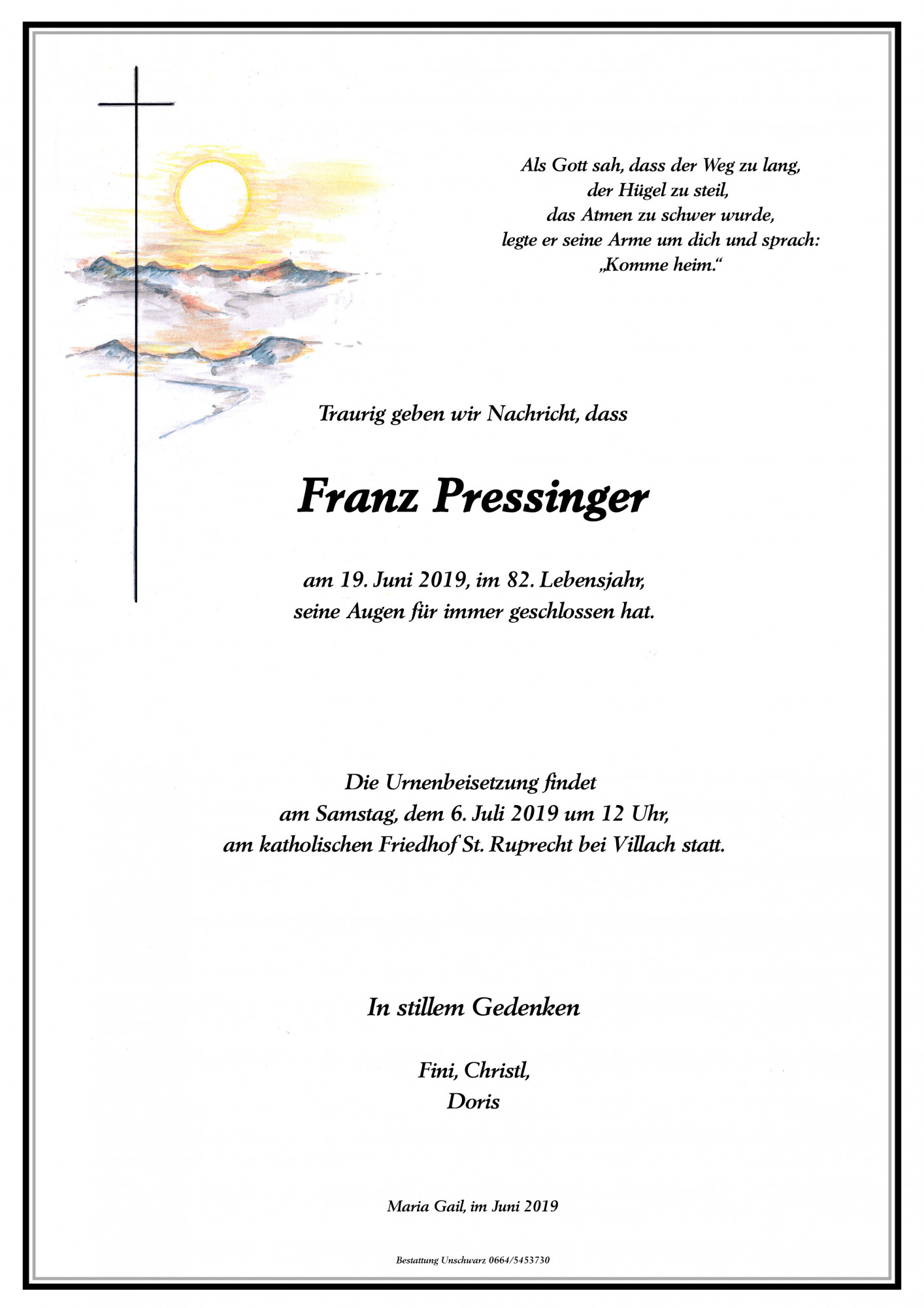 Traueranzeige von Franz Pressinger