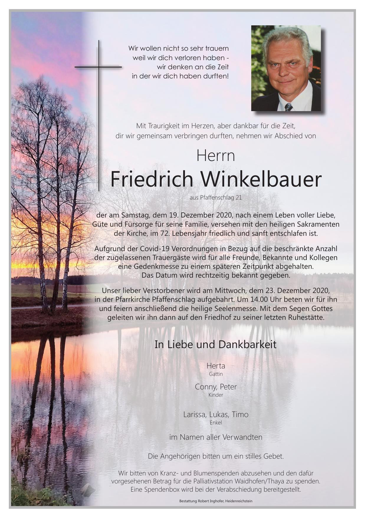 Traueranzeige von Friedrich Winkelbauer