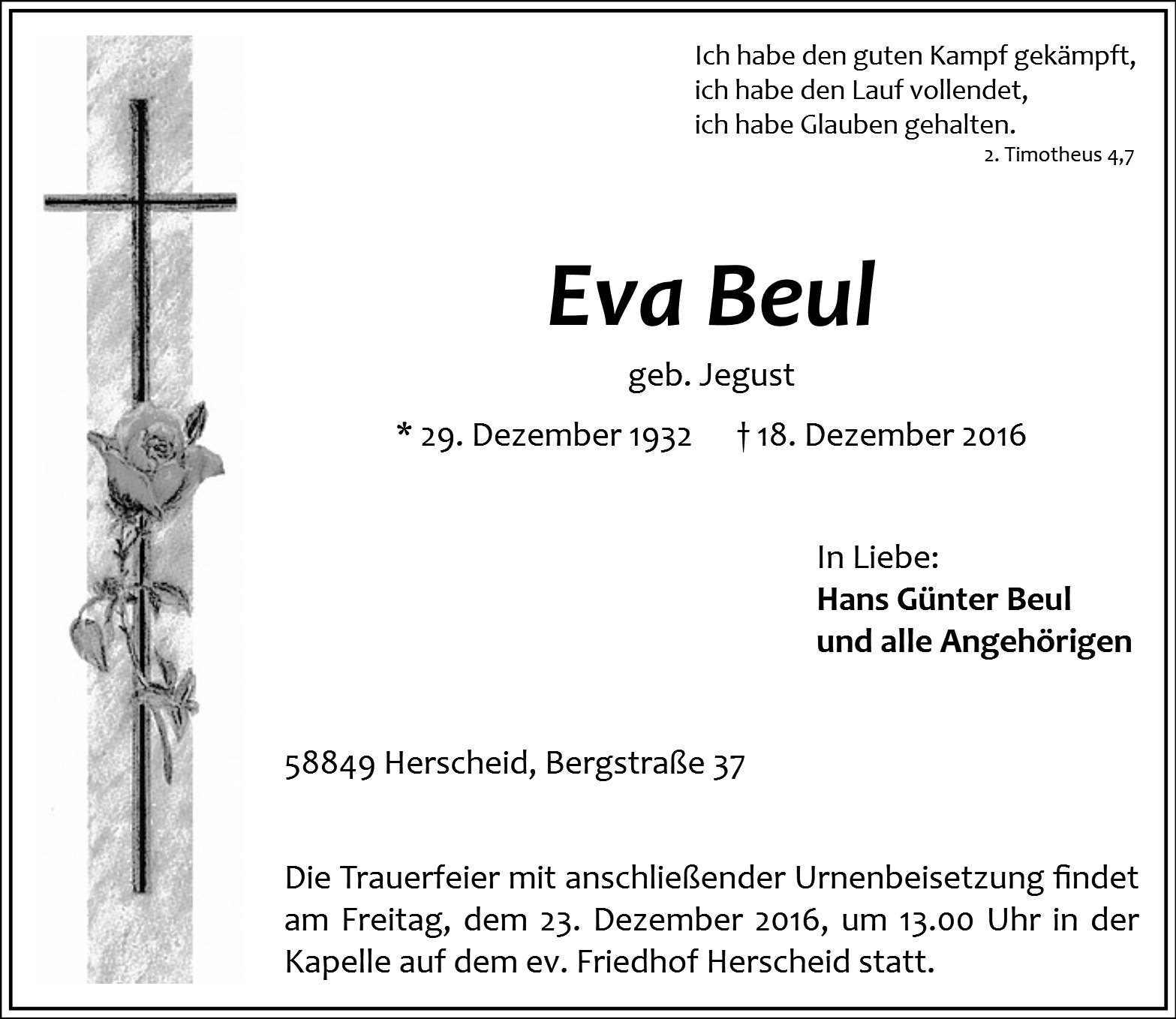 Traueranzeige von Eva Beul