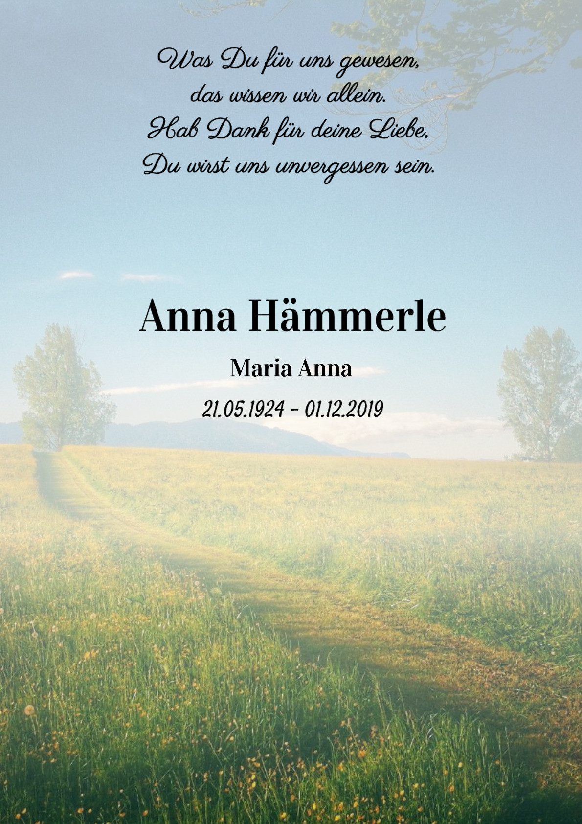 Traueranzeige von Anna Hämmerle