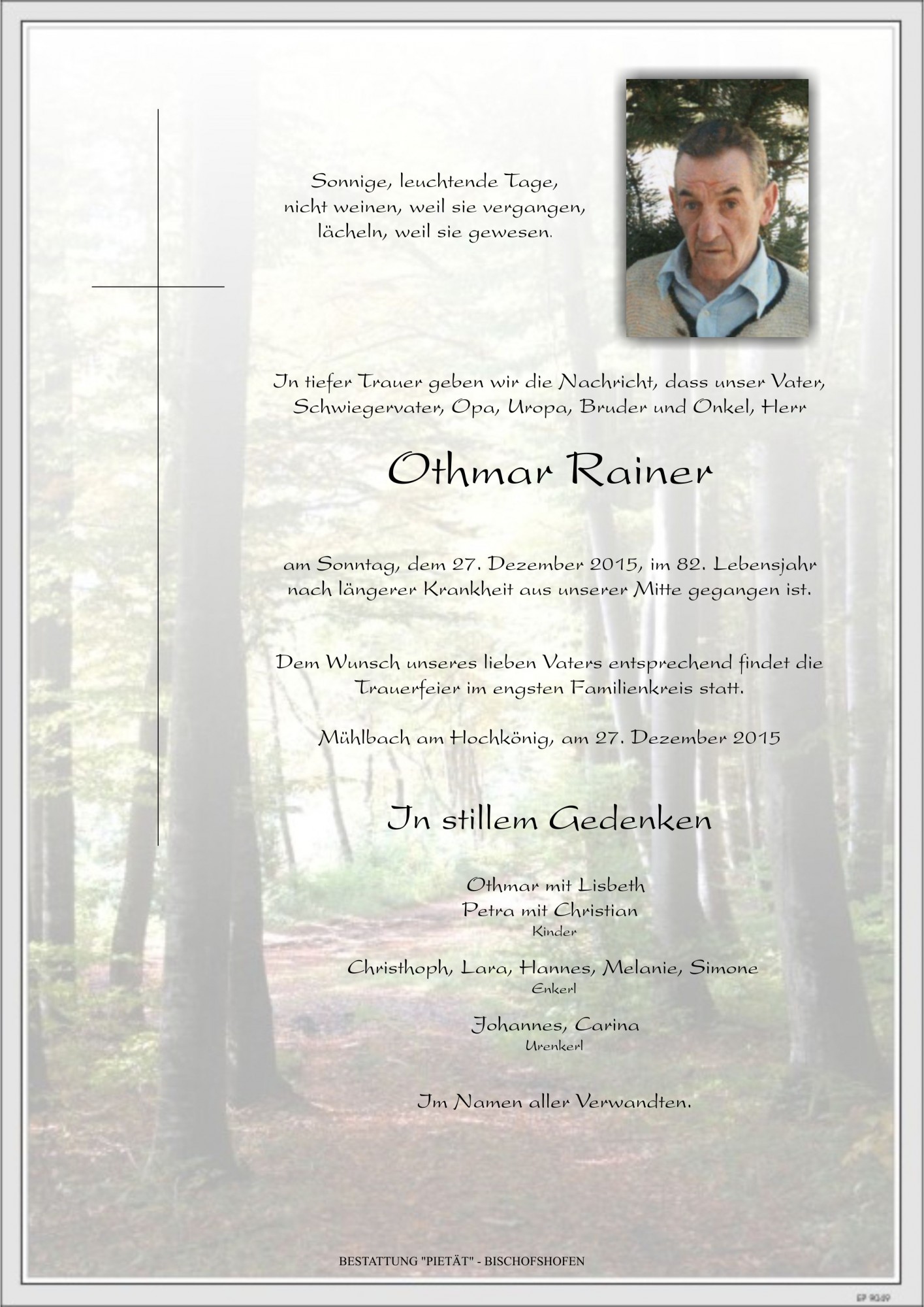 Traueranzeige von Othmar Rainer