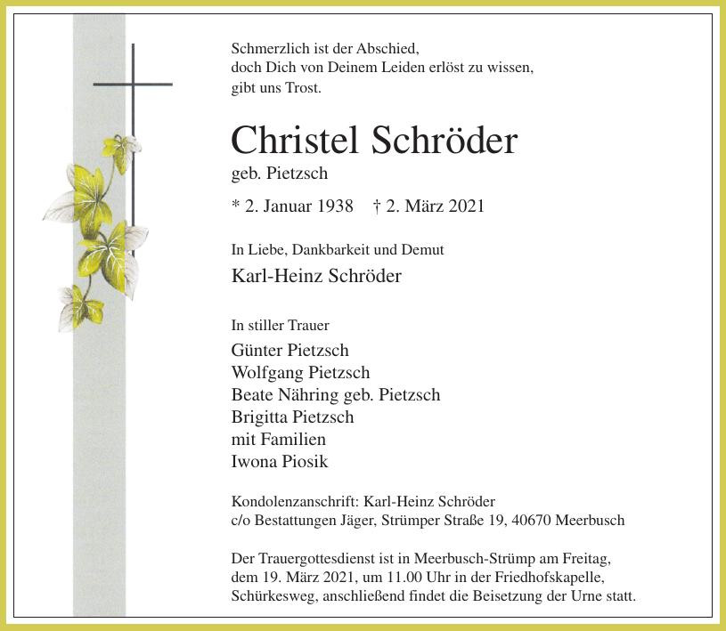 Traueranzeige von Christel Schröder
