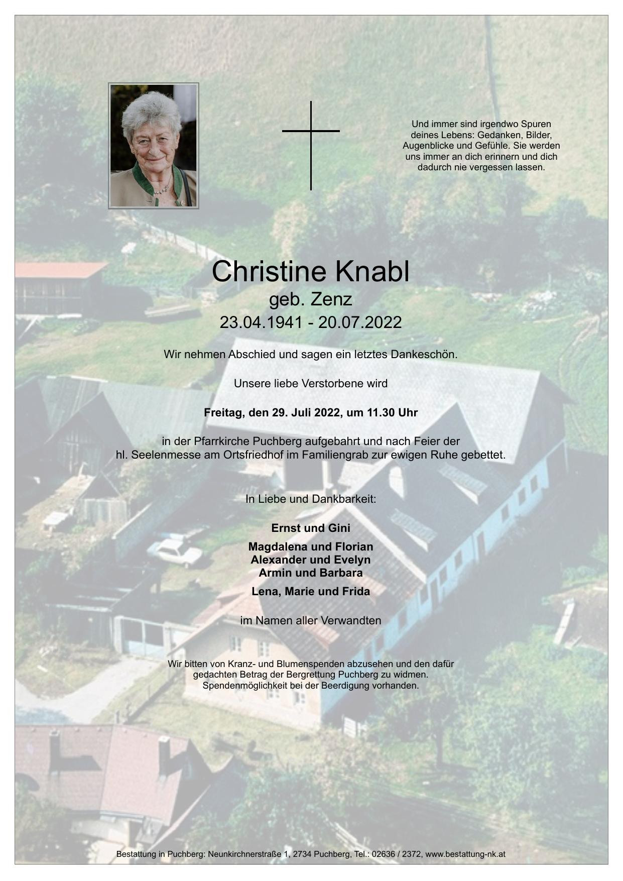 Traueranzeige von Christine Knabl