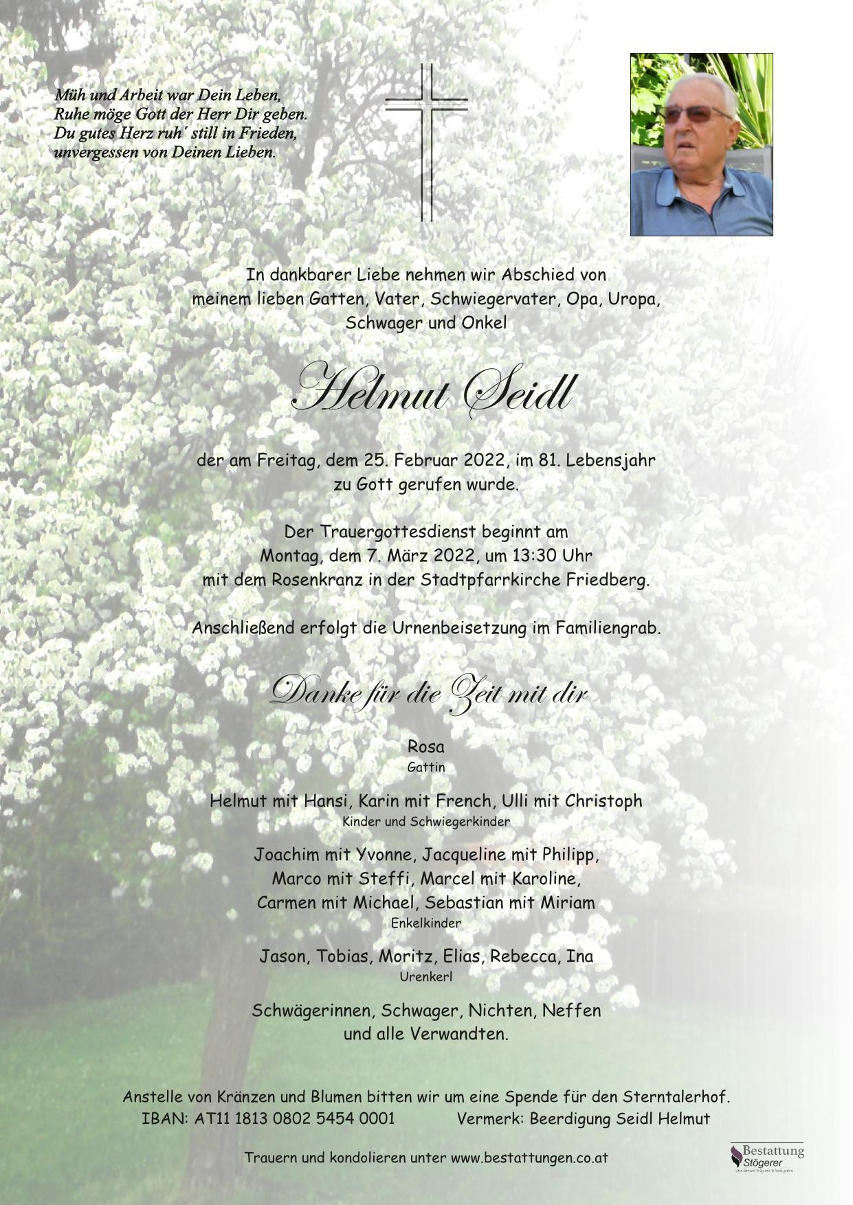 Traueranzeige von Helmut Seidl