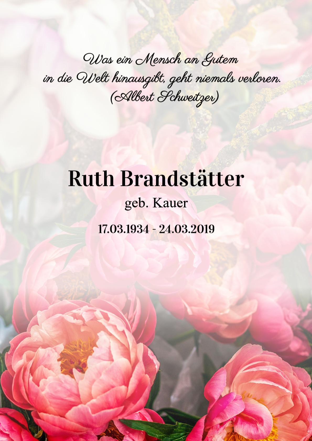 Traueranzeige von Ruth Brandstätter