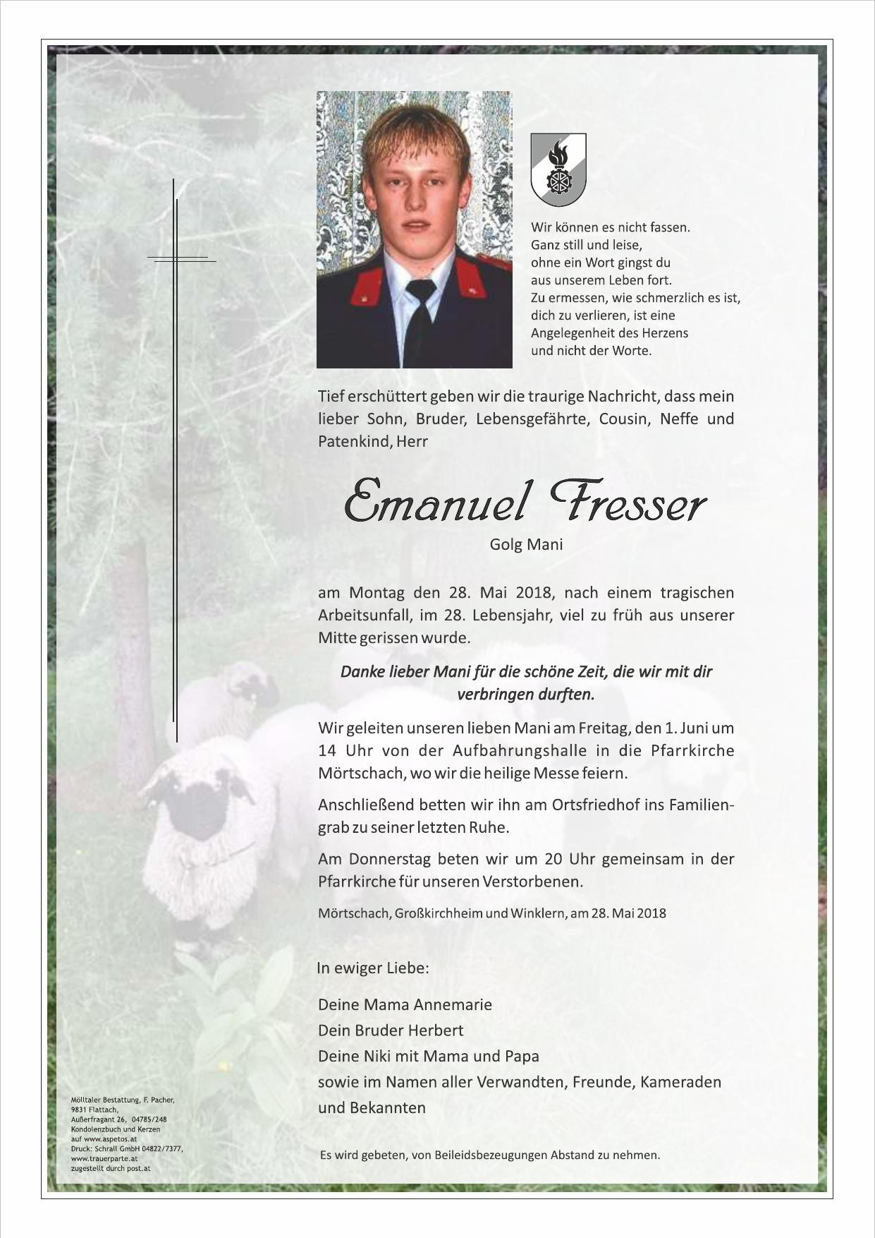 Traueranzeige von Emanuel Fresser