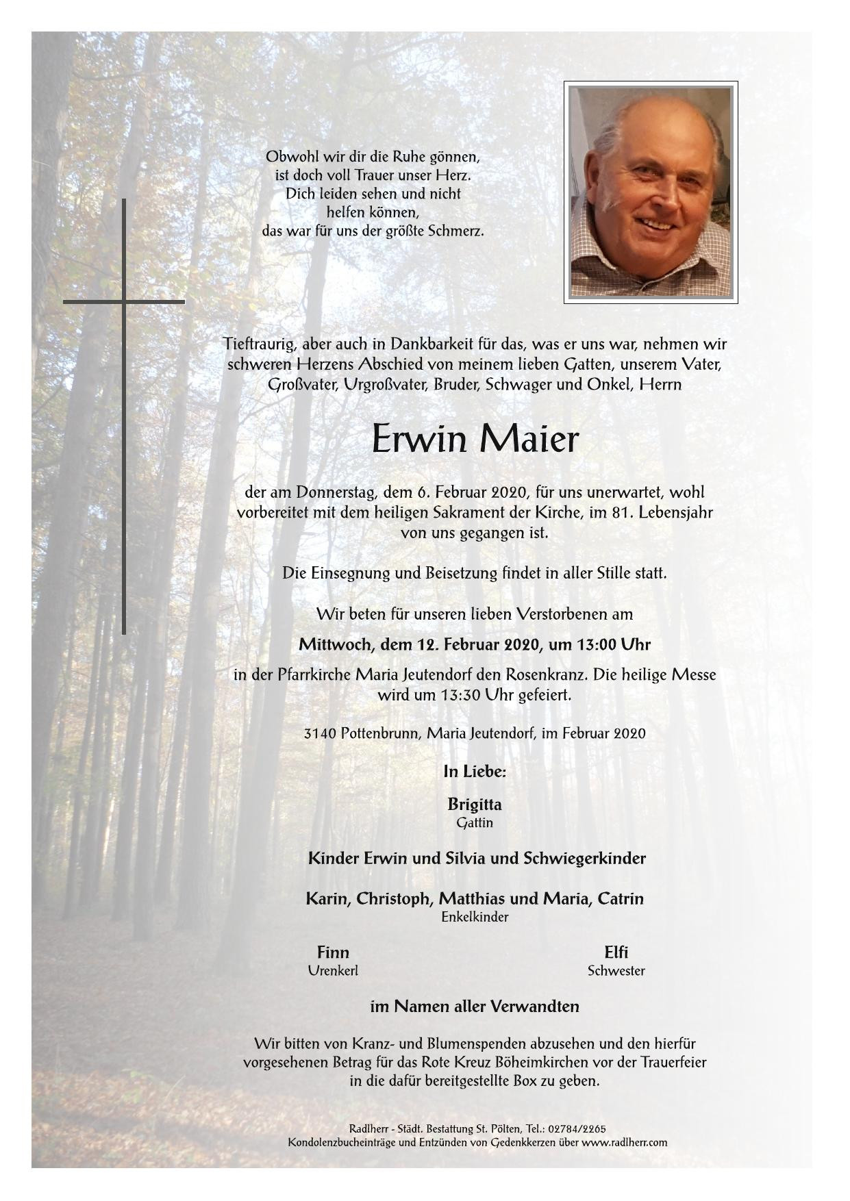 Traueranzeige von Erwin Maier