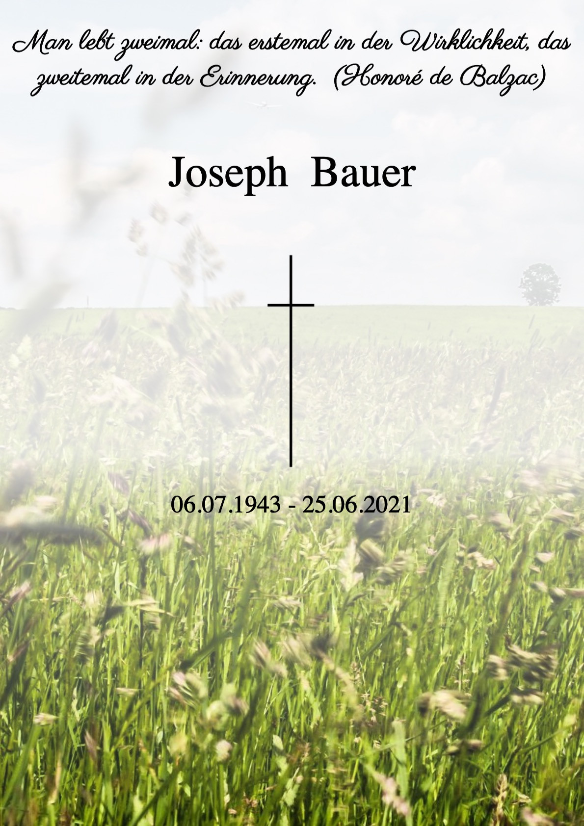 Traueranzeige von Joseph Bauer
