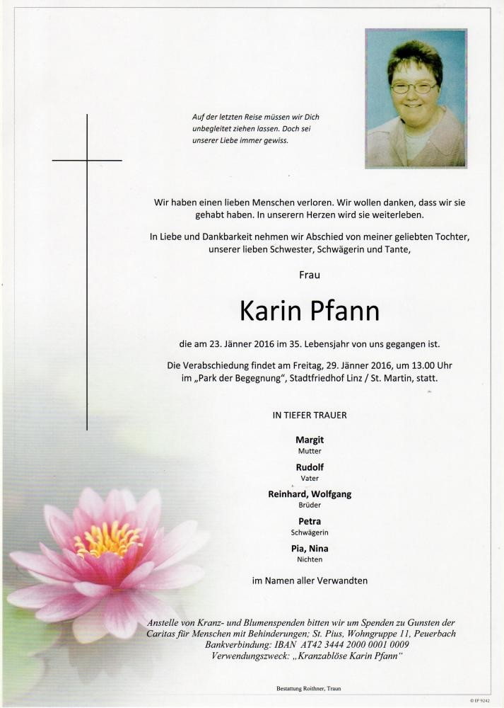Traueranzeige von Karin Pfann
