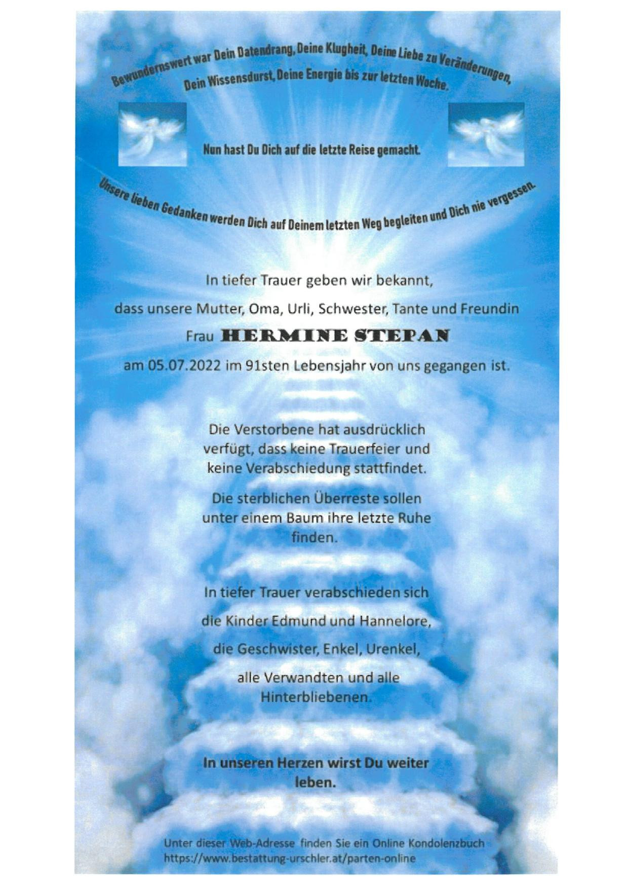 Traueranzeige von Hermine Stepan