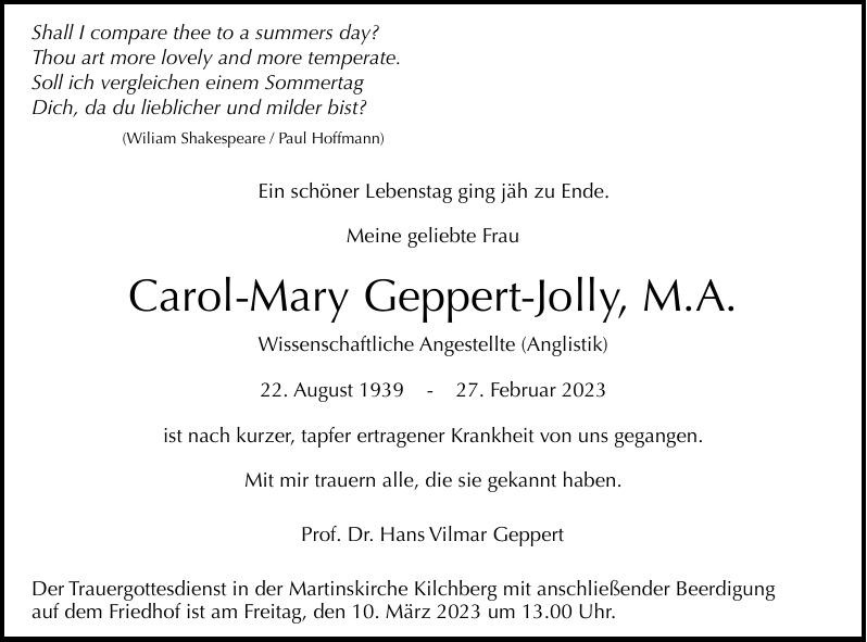 Traueranzeige von Carol-Mary Geppert-Jolly
