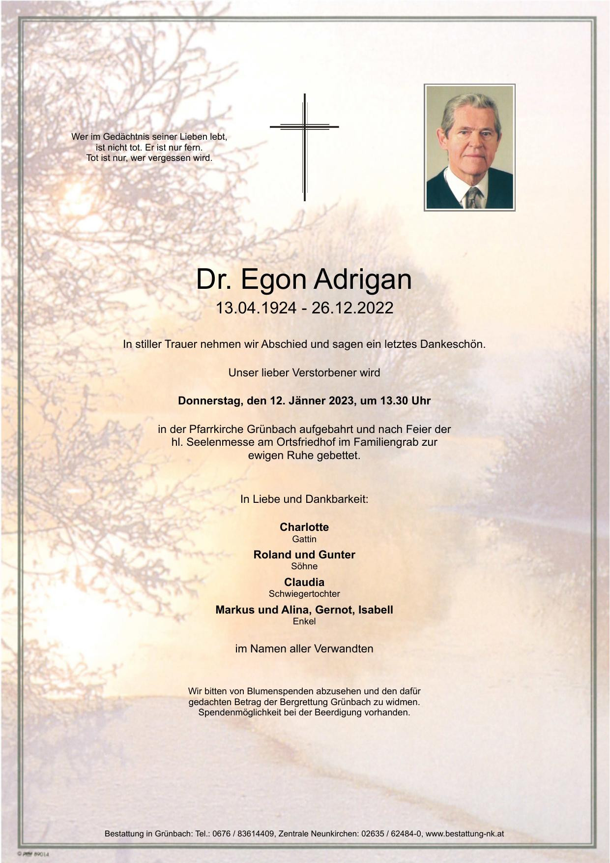 Traueranzeige von Dr. Egon Adrigan