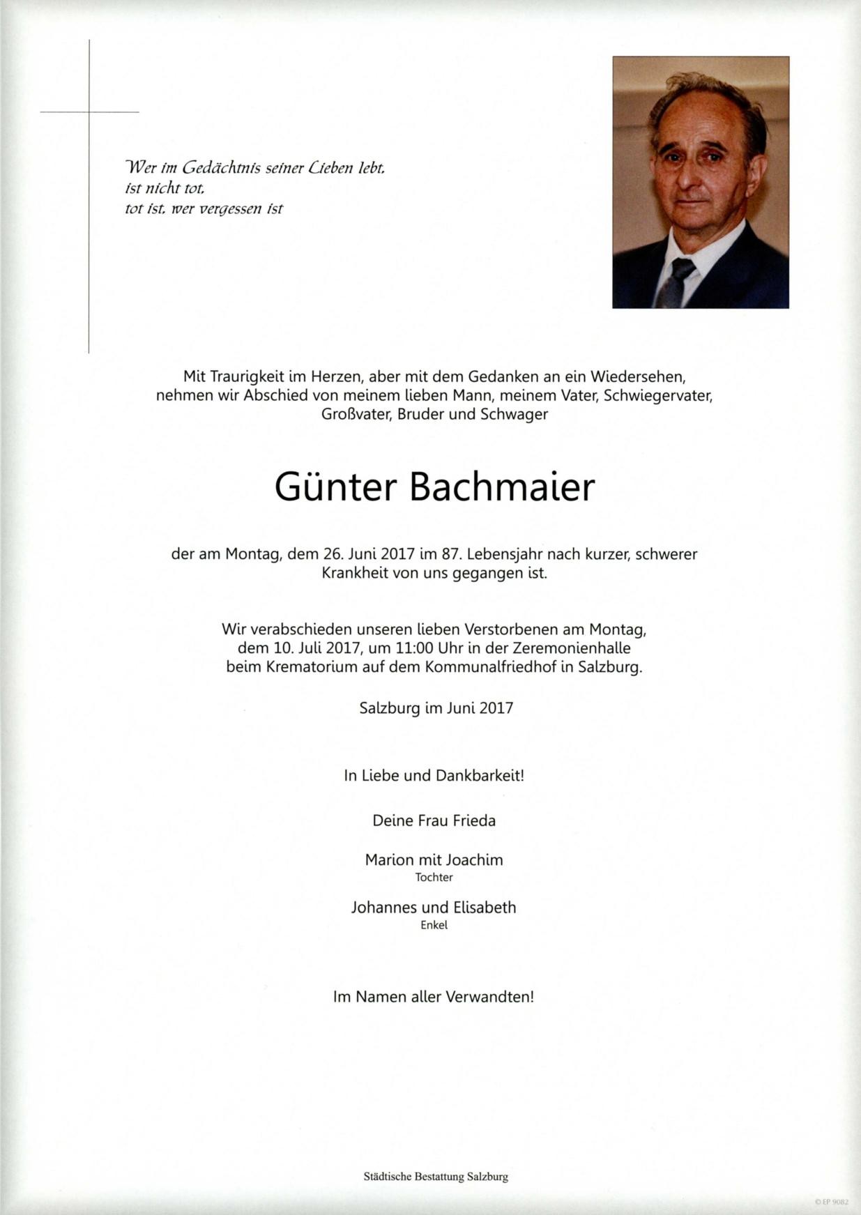 Traueranzeige von Günter Bachmaier