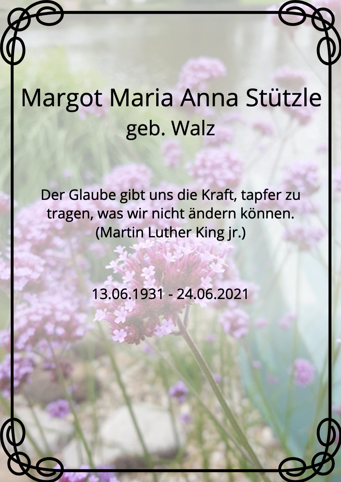 Traueranzeige von Margot Maria Anna Stützle