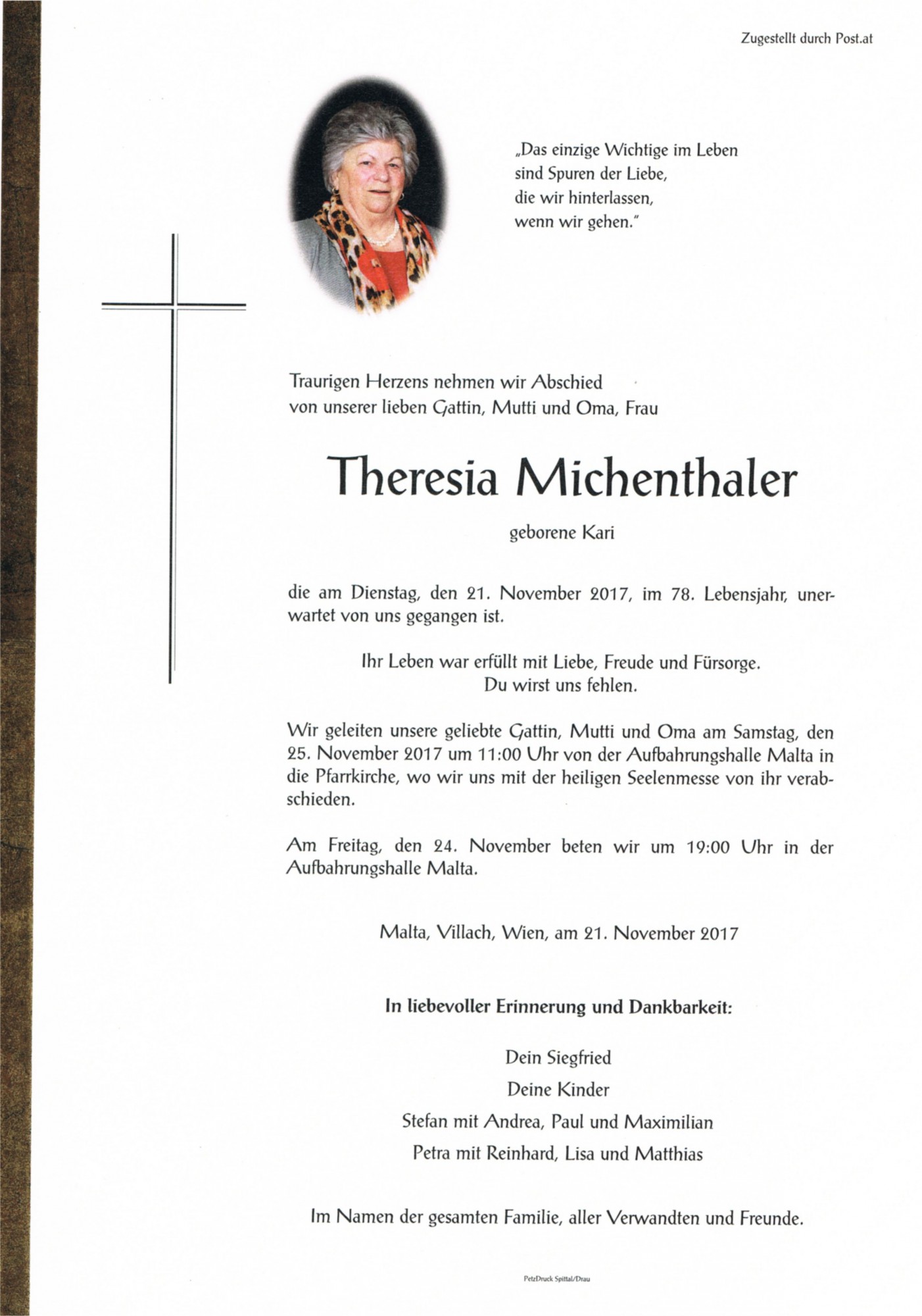 Traueranzeige von Theresia Michenthaler