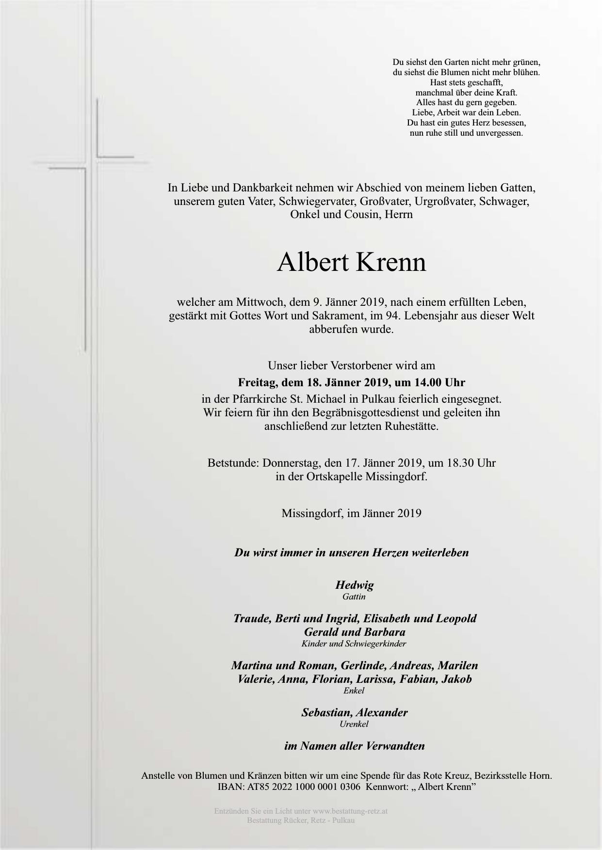 Traueranzeige von Albert Krenn