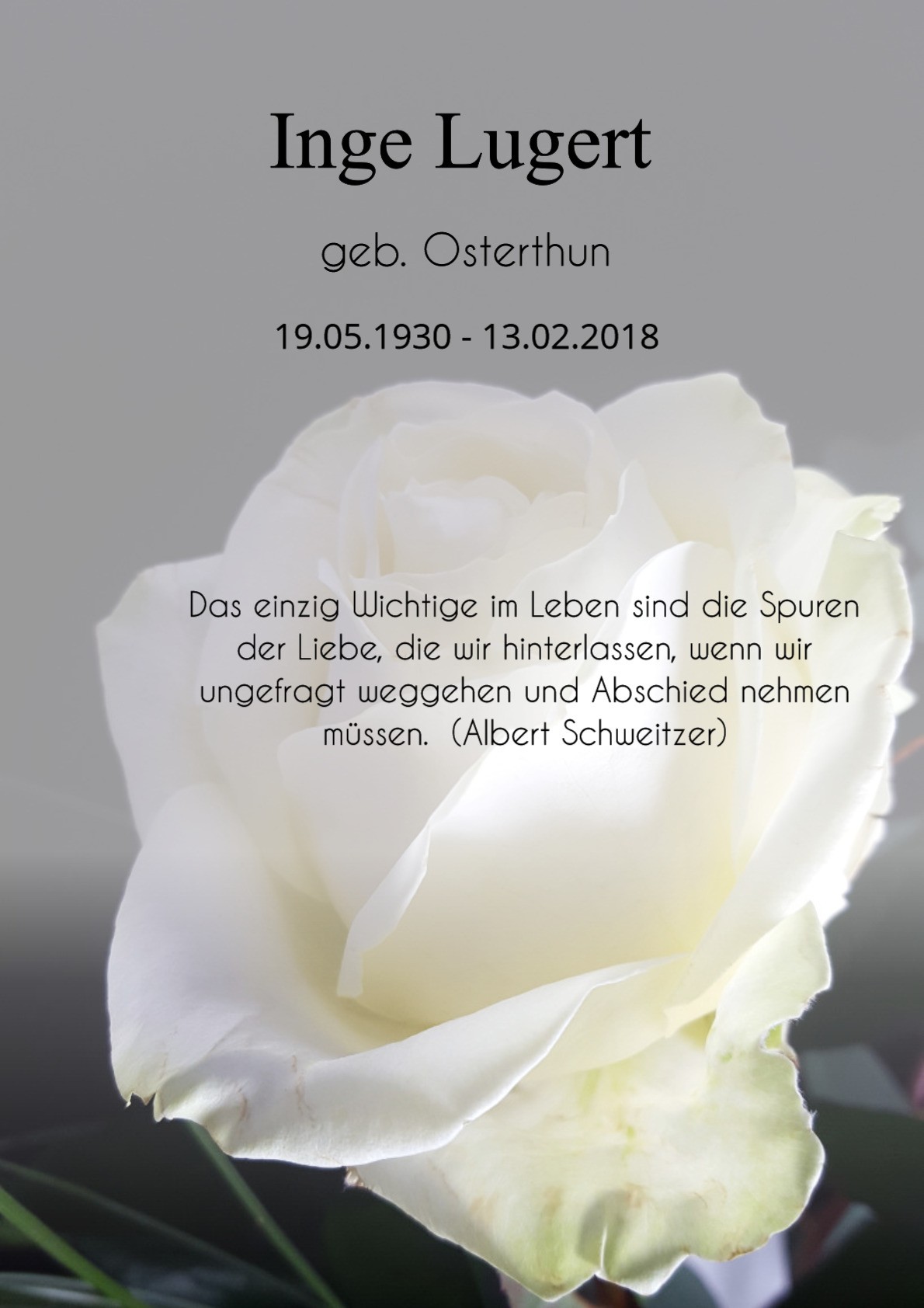 Traueranzeige von Inge Lugert