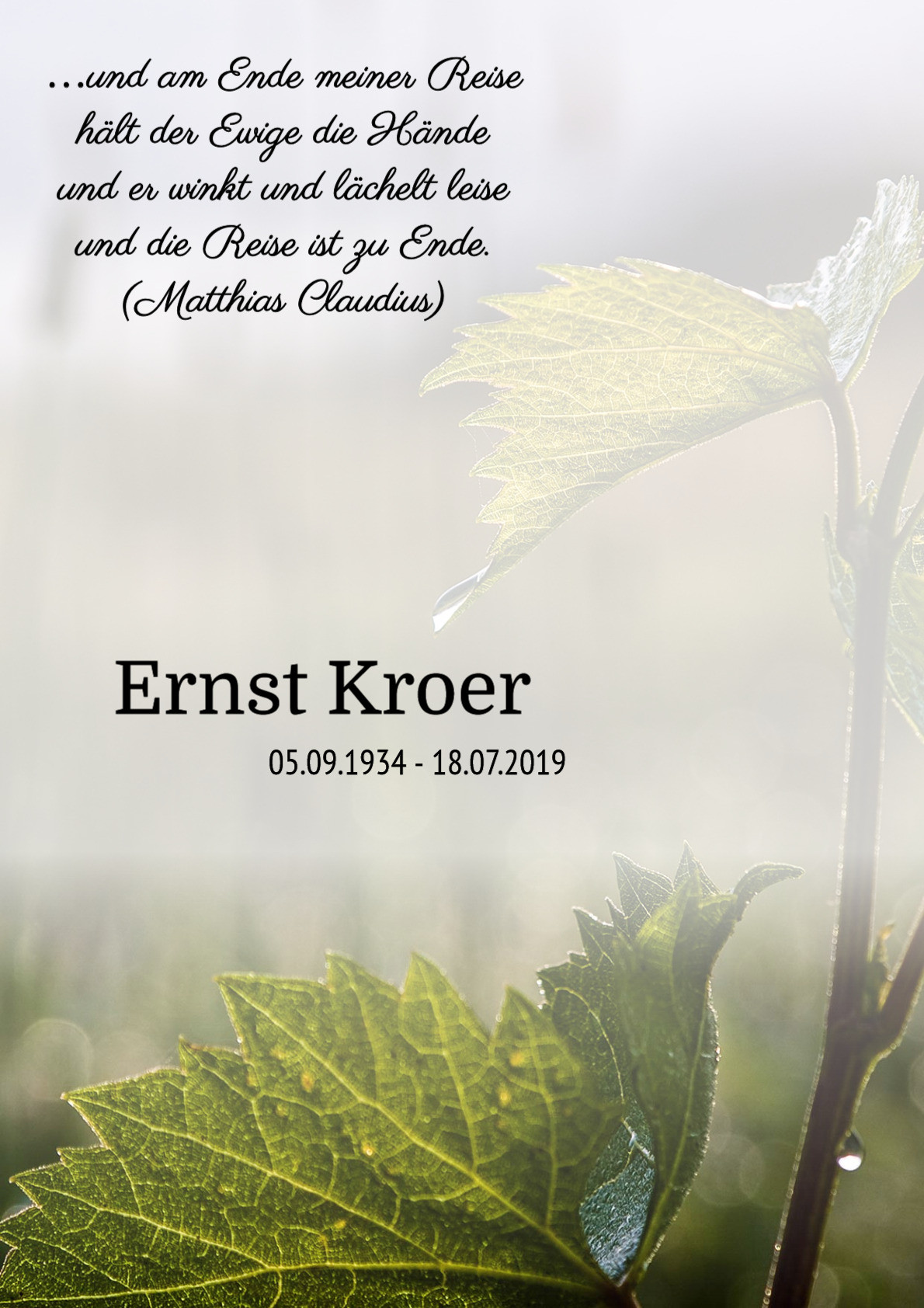 Traueranzeige von Ernst Kroer